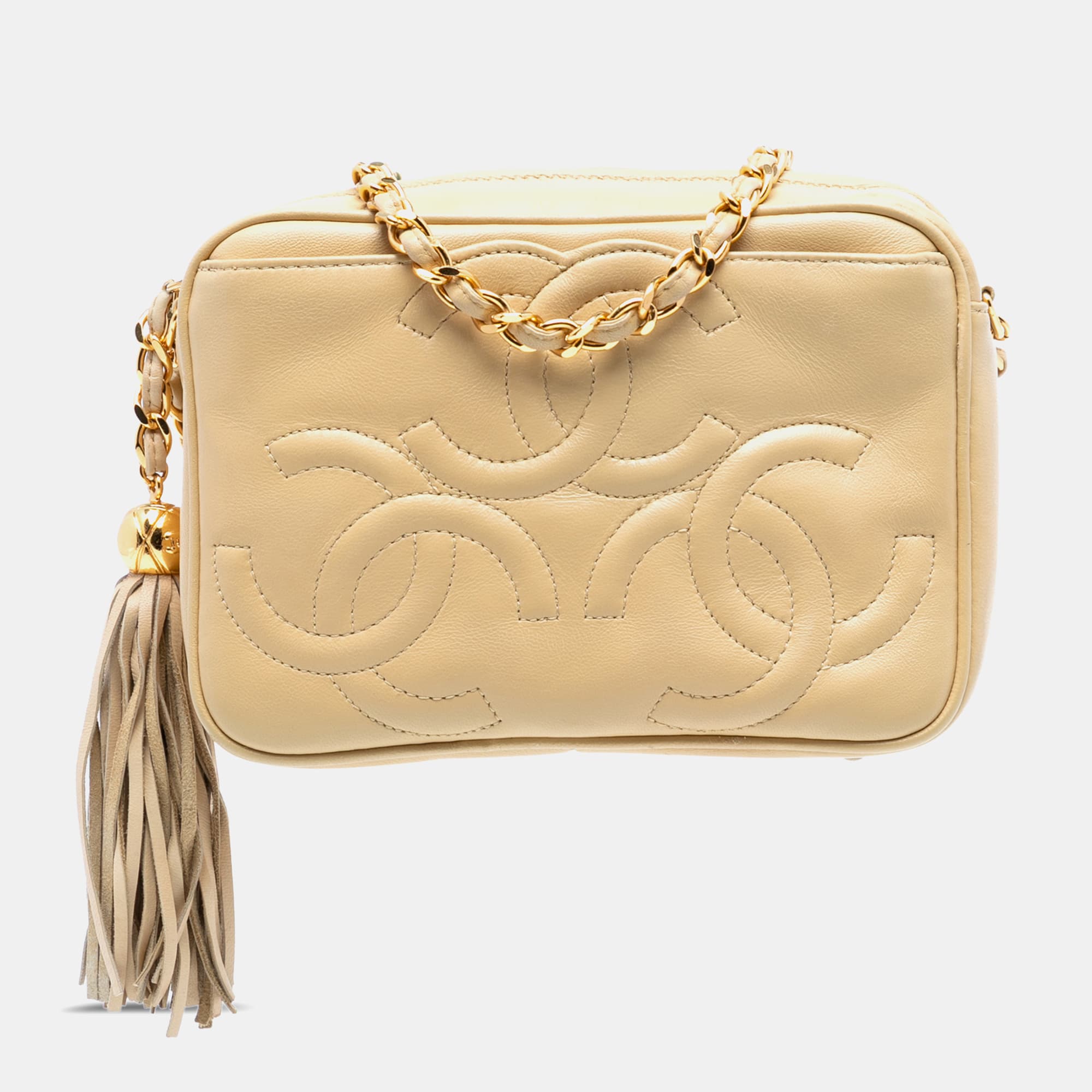 Chanel Brown Triple CC Lambskin Tassel Chain Camera Bag