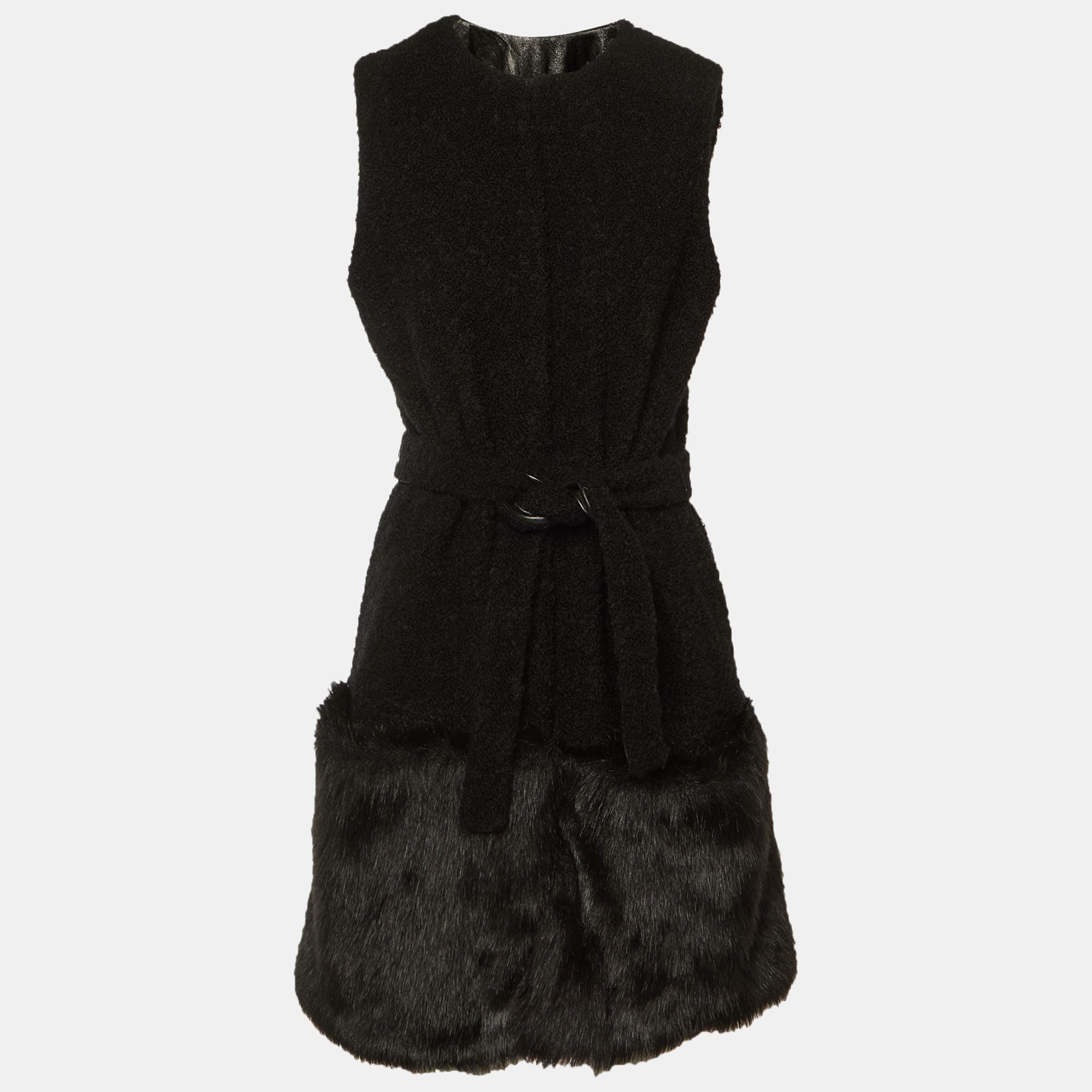 Diane Von Furstenberg Black Shearling Faux Fur Vest Coat M