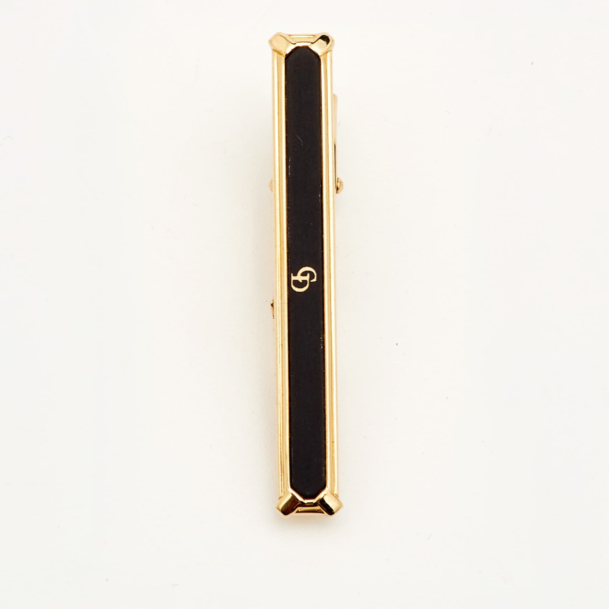 Dior Black Composite Gold Tone Tie Clip