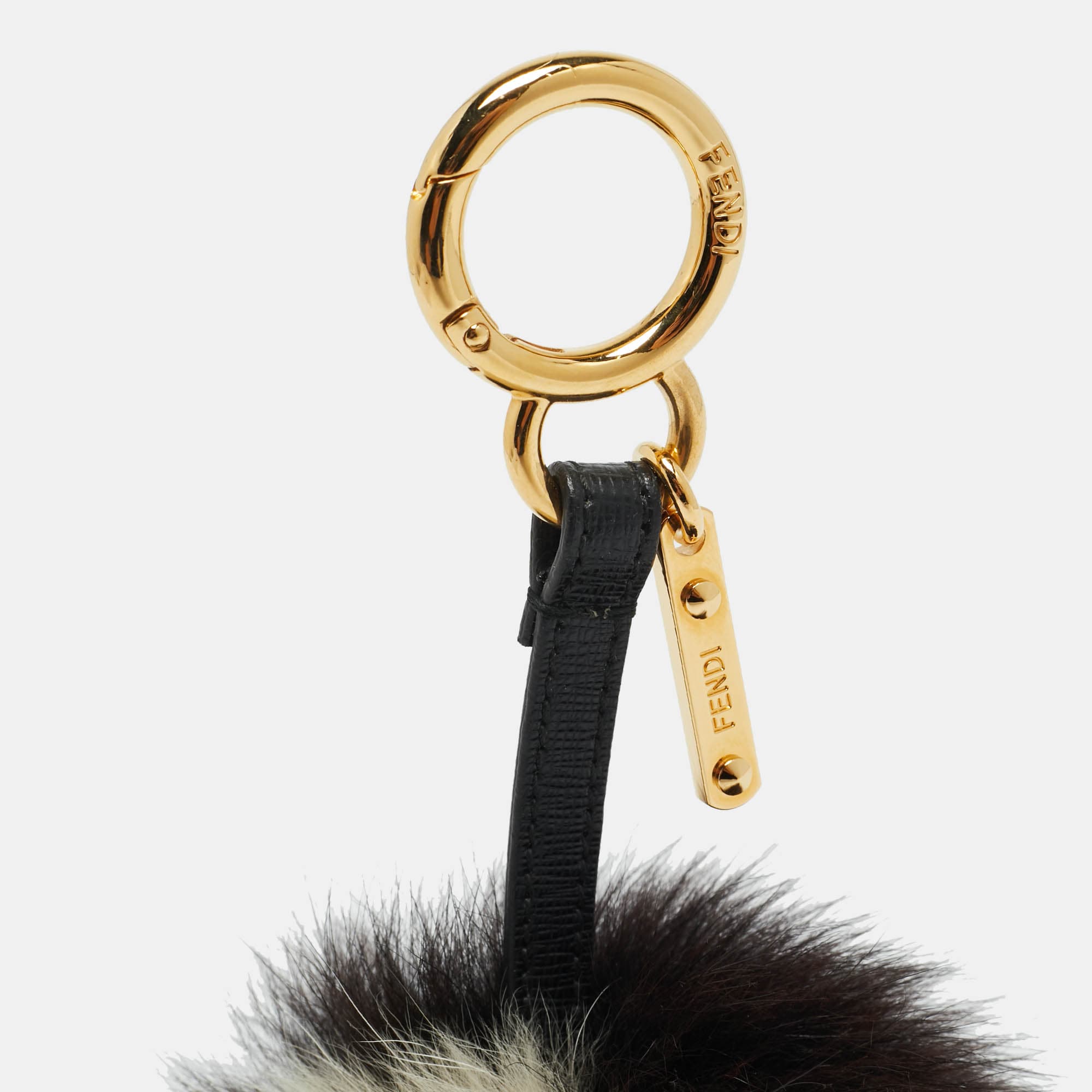Fendi Pom Pom Bag Charm Black/Beige Fox Fur