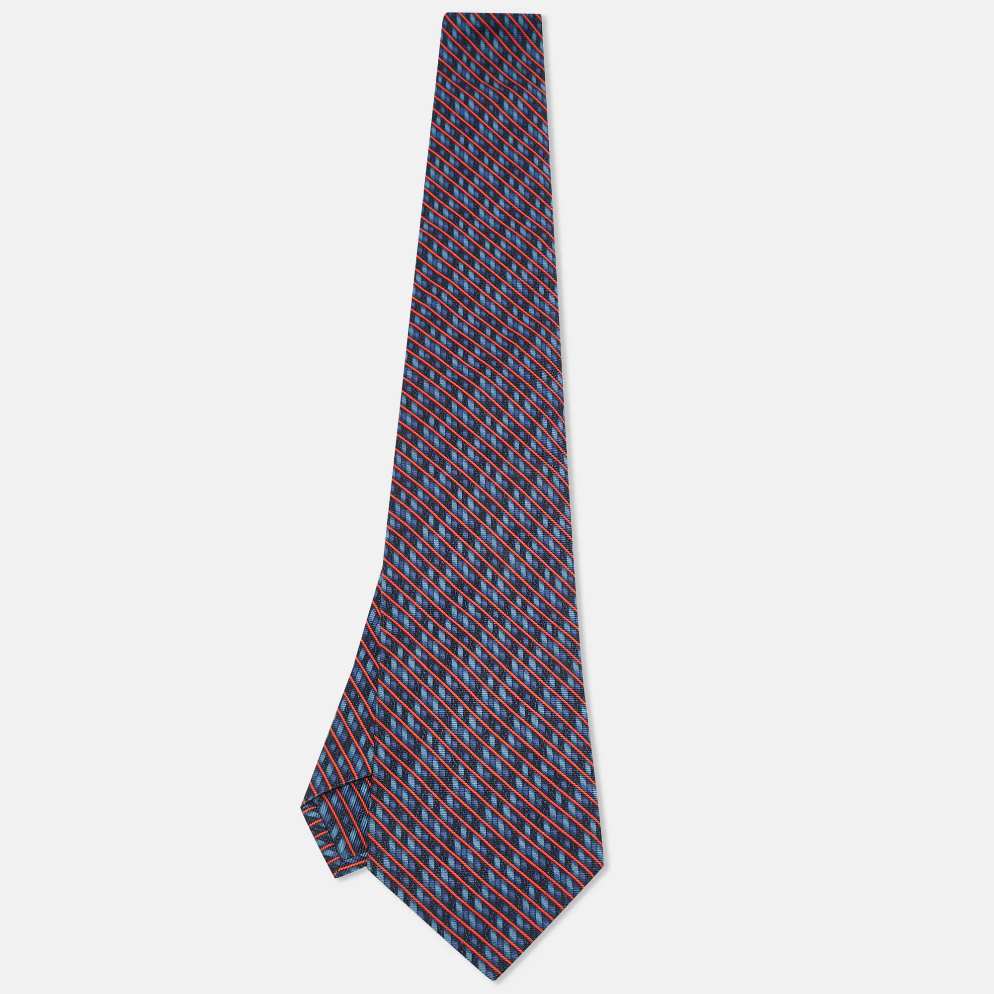 Bvlgari Blue Diagonal Stripe Print Silk Traditional Tie