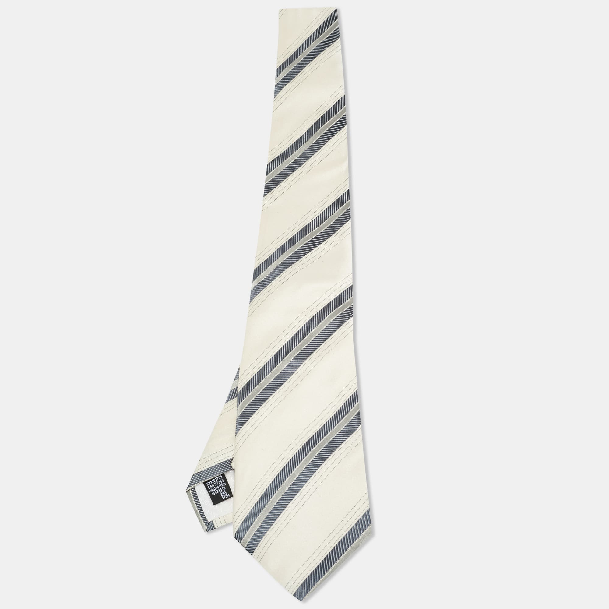 Giorgio Armani Cream Diagonal Striped Silk Tie