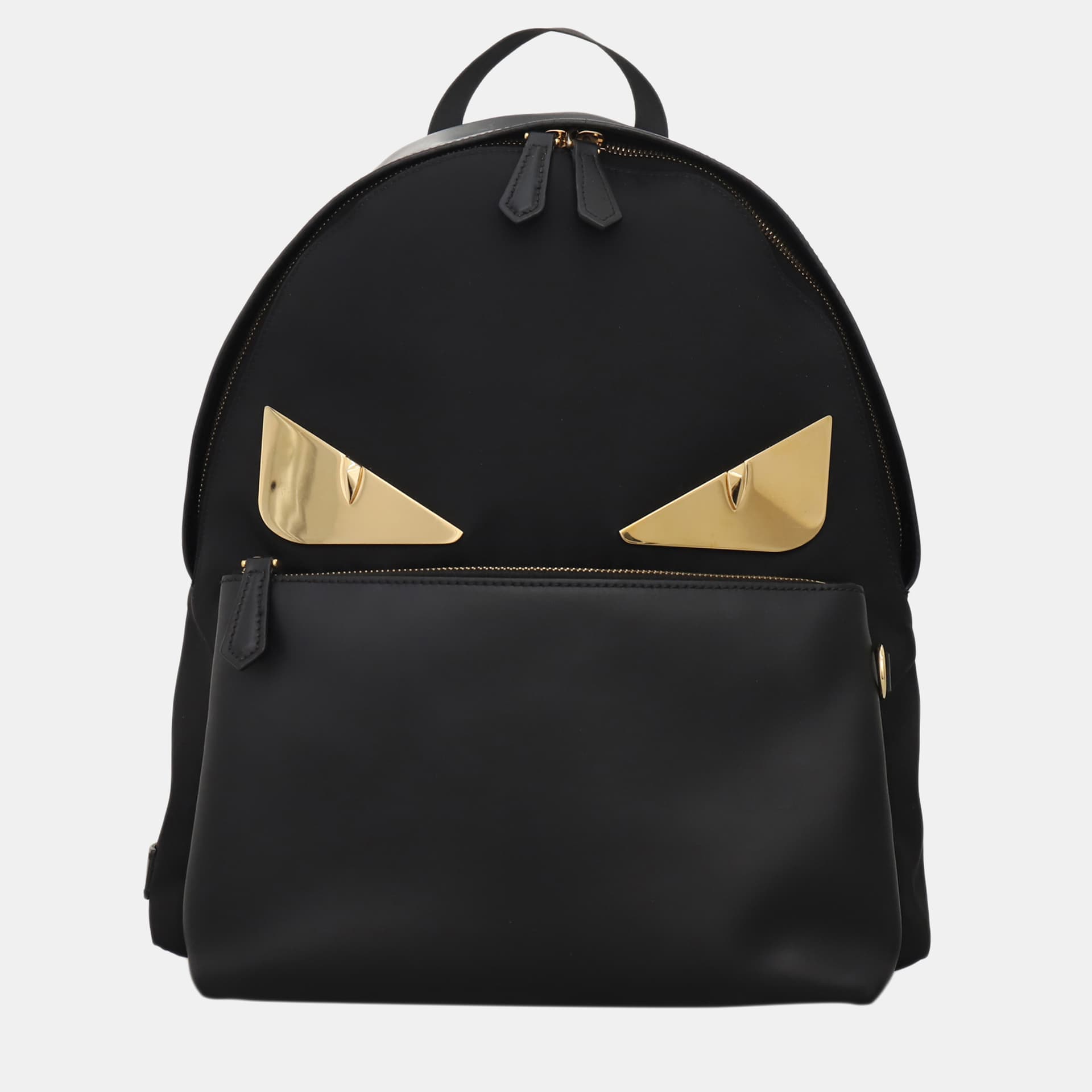 Fendi Bag Bugs Black Leather Nylon Backpack Bag