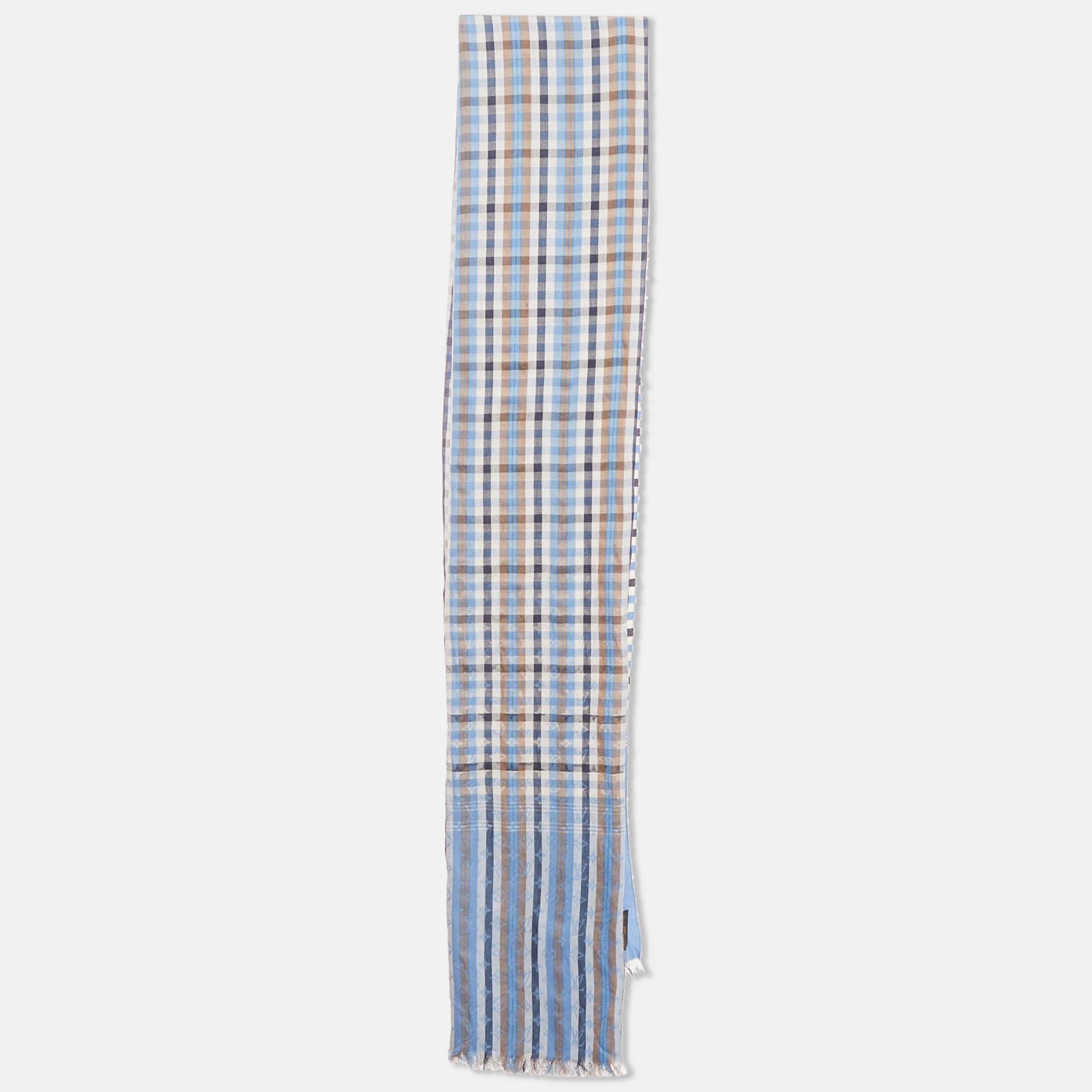 Louis Vuitton Blue Monogram Madras Etoile Cotton Stole