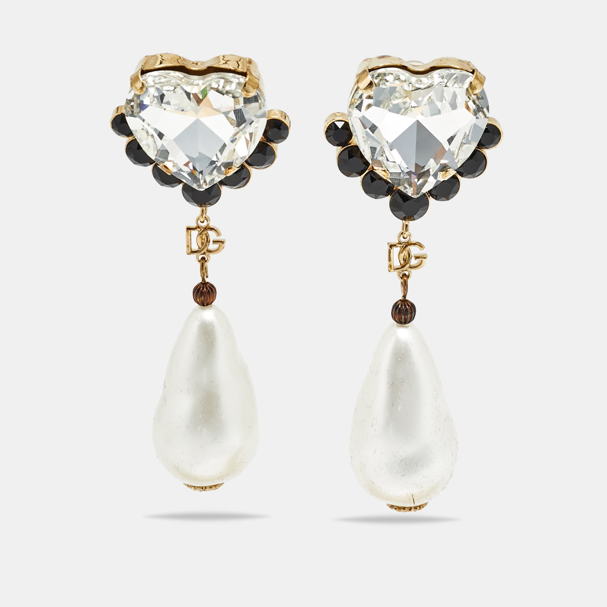 Dolce & Gabanna Crystals Faux Pearl Gold Tone Earrings