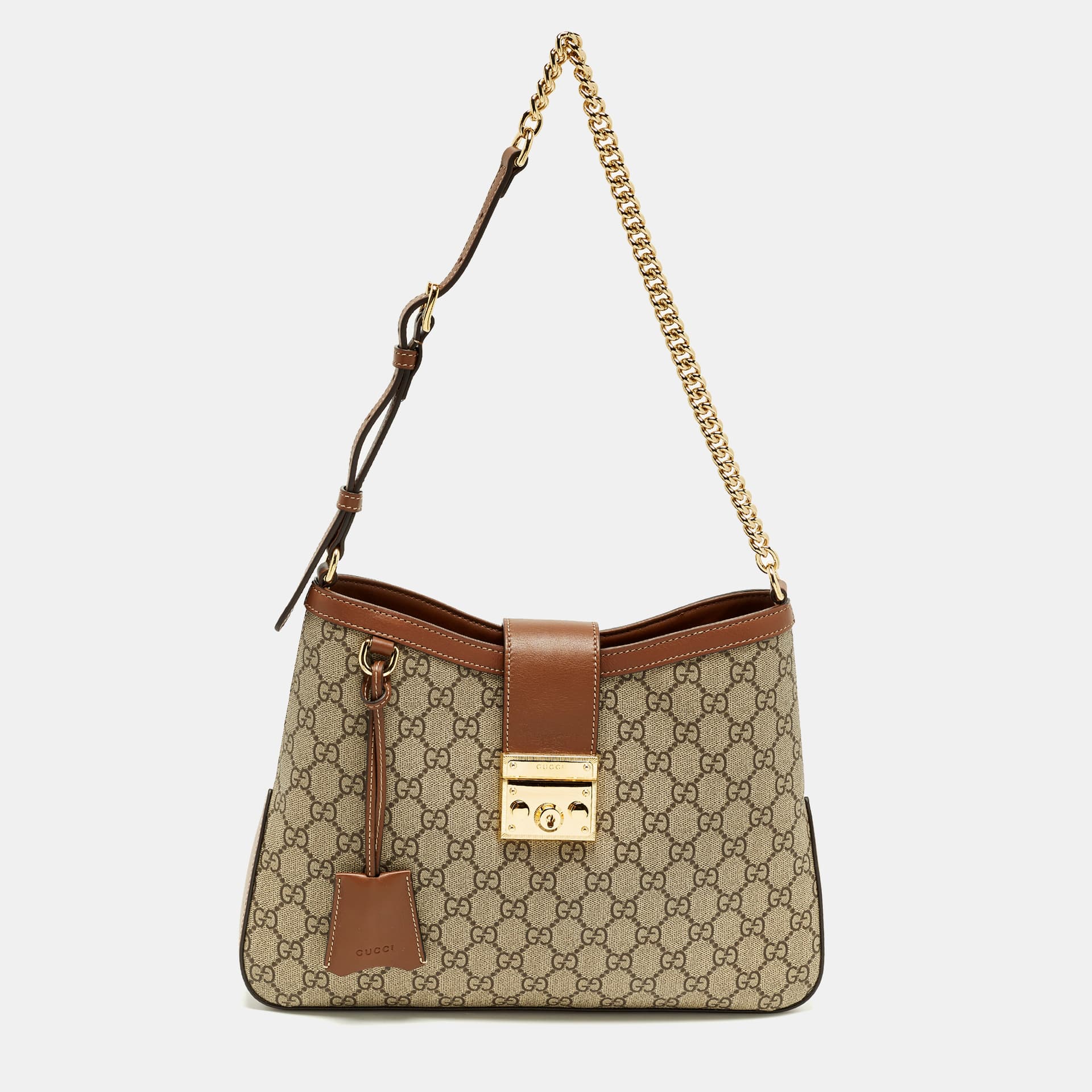 Gucci Padlock Brown/Beige GG Supreme Canvas and Leather Shoulder Bag