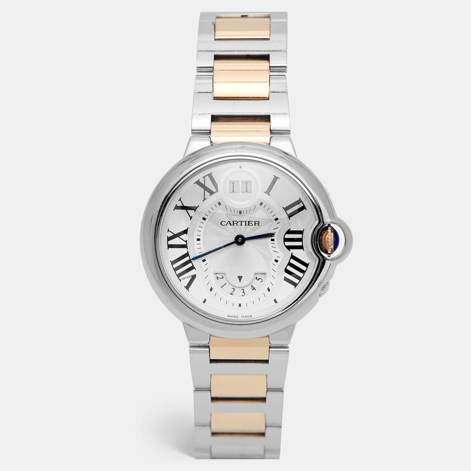 Cartier Ballon Bleu GMT W6920011 Silver Dial 18K Rose Gold Stainless Steel Unisex Wristwatch 38.50 mm