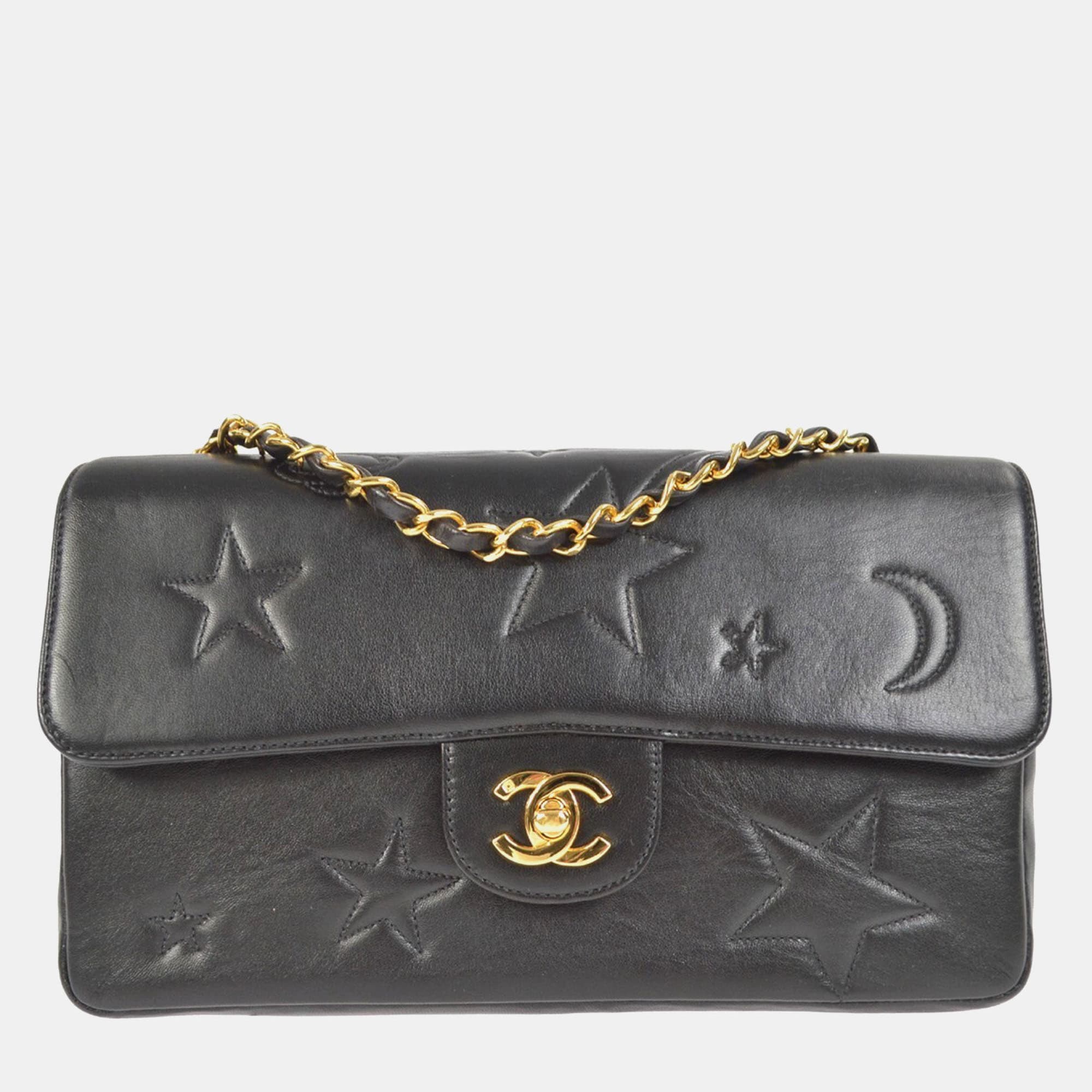 Chanel Black Lambskin Medium Classic Single Flap Shoulder Bag