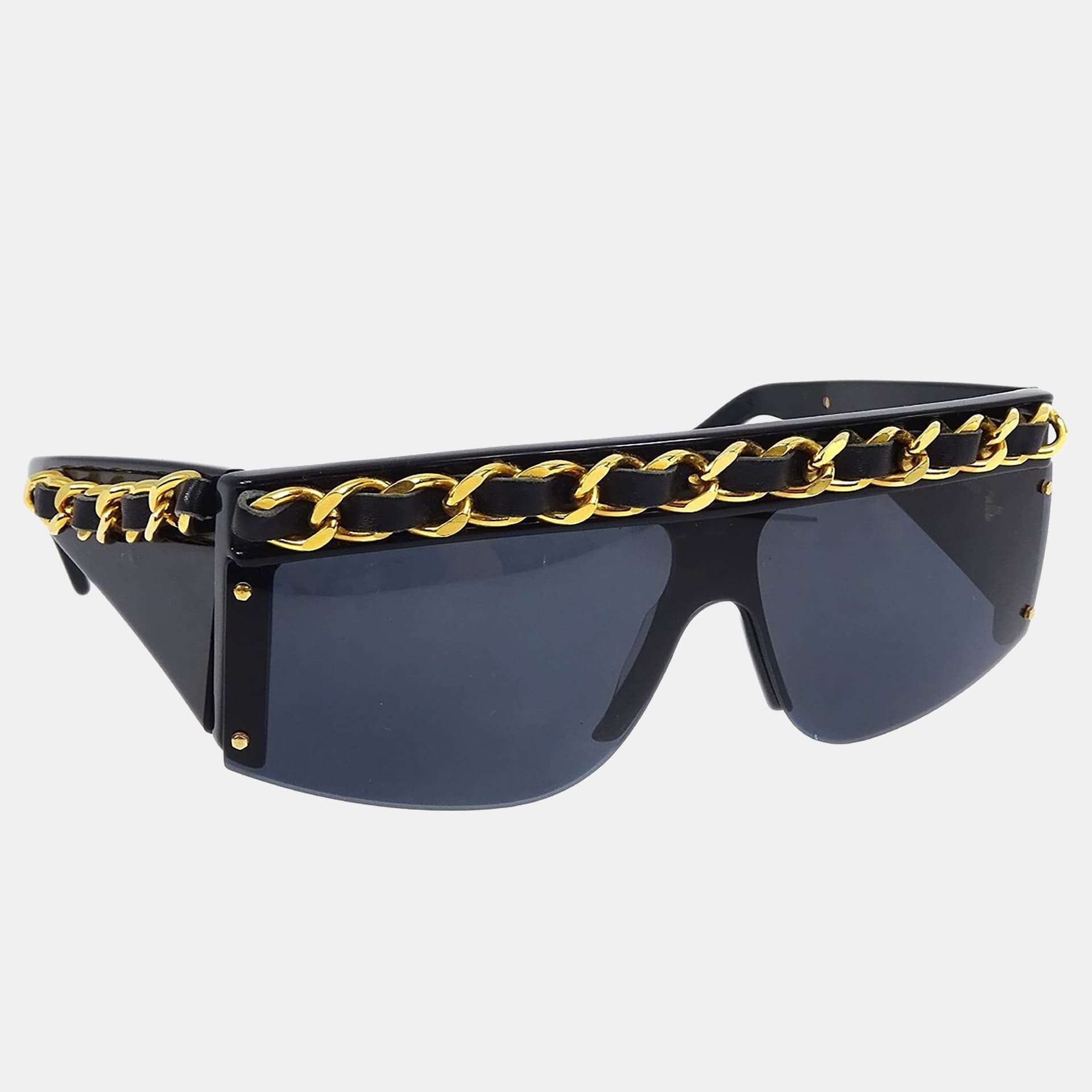 Chanel Chain Sunglasses Eyewear Black Acrylic