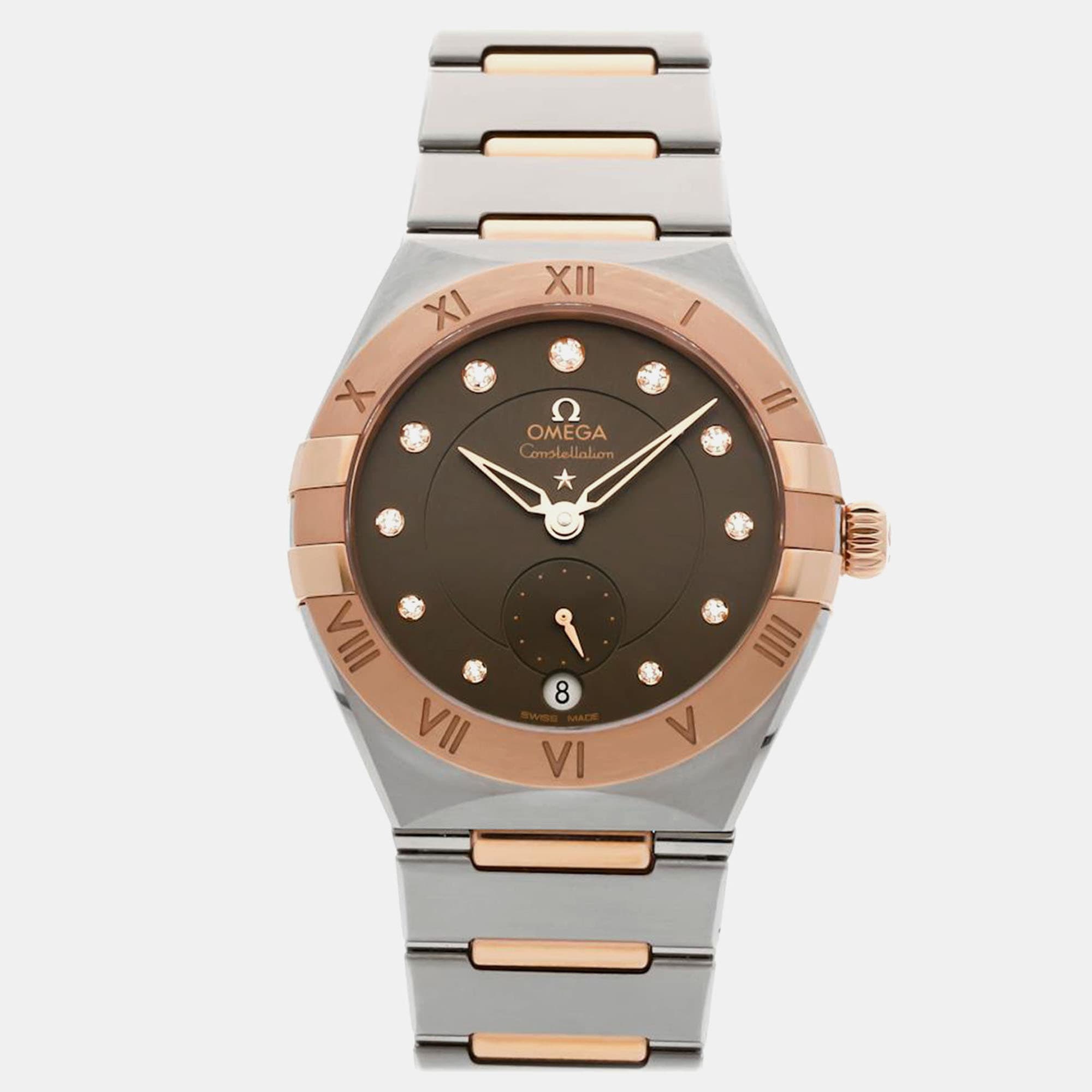 Omega Constellation 131.20.34.20.63.001 Automatic Brown Dial Stainless Steel 18k Rose Gold Women's Wristwatch 34mm