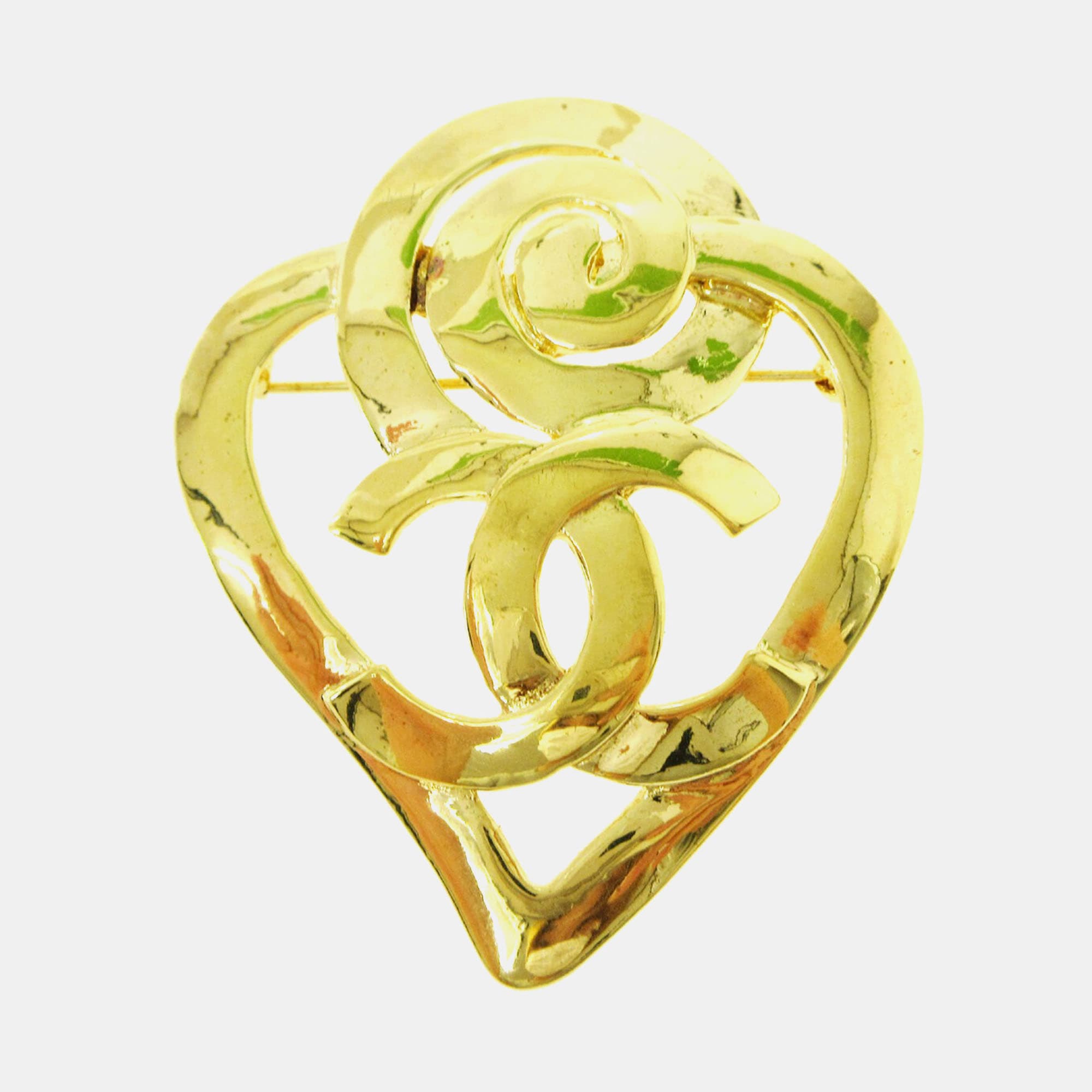 Chanel Heart Brooch Pin Gold