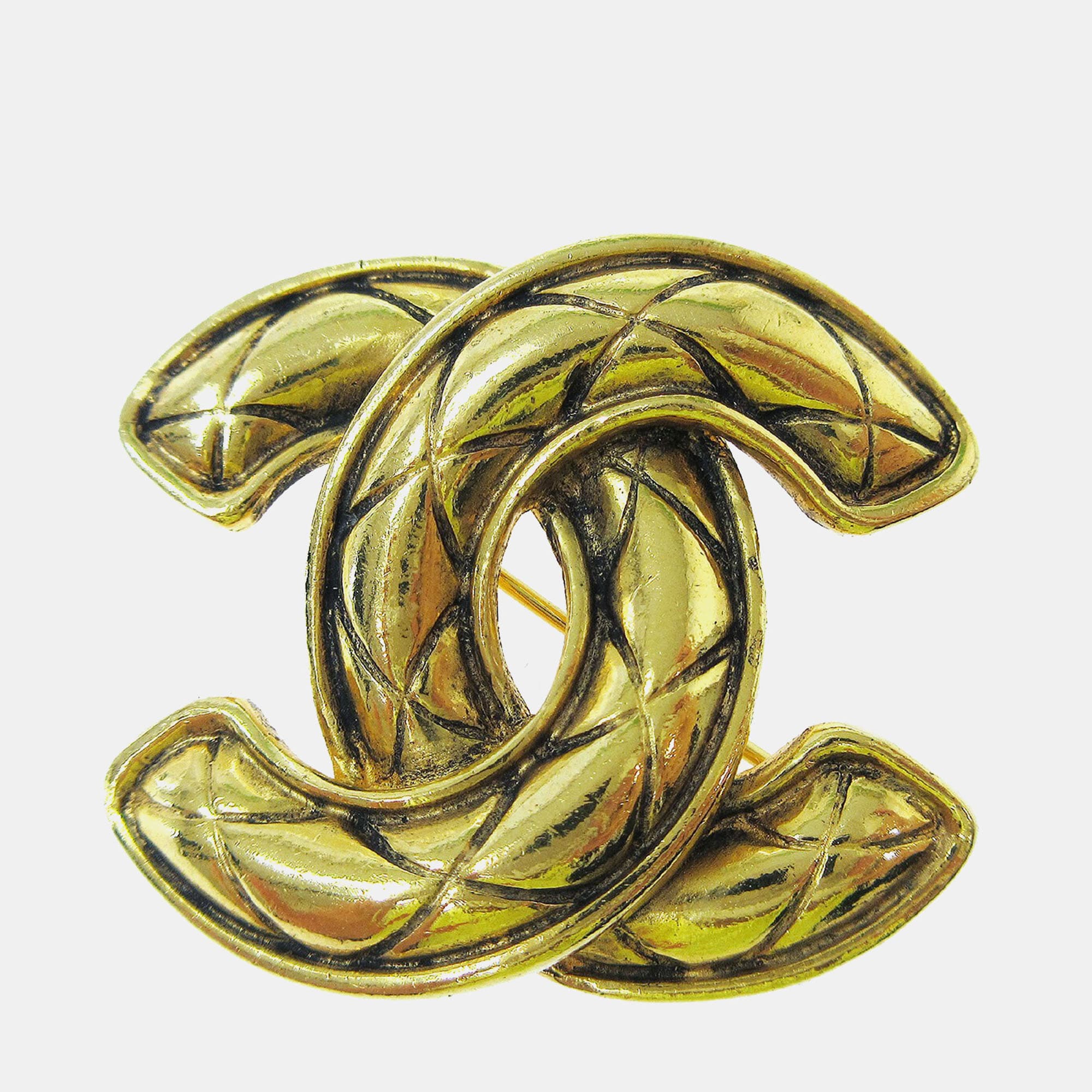 Chanel Quilted Cc Brooch Pin Gold