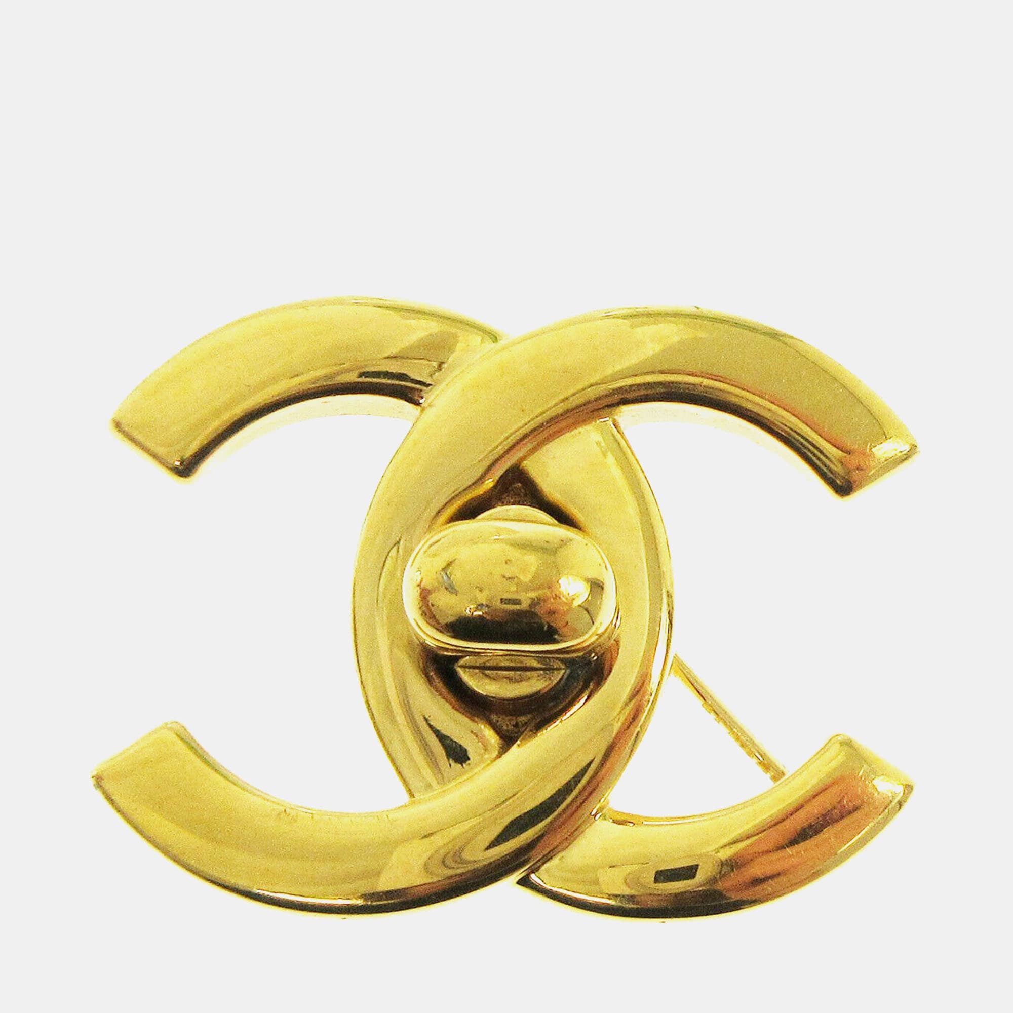 Chanel Turnlock Brooch Pin Gold Large