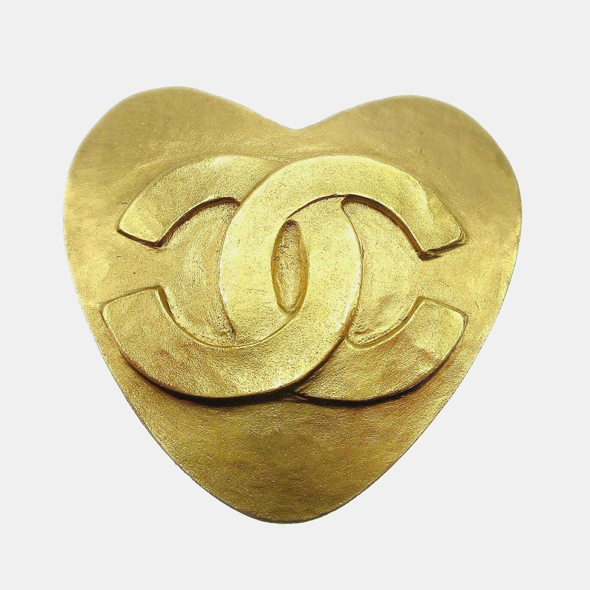 Chanel Heart Brooch Gold