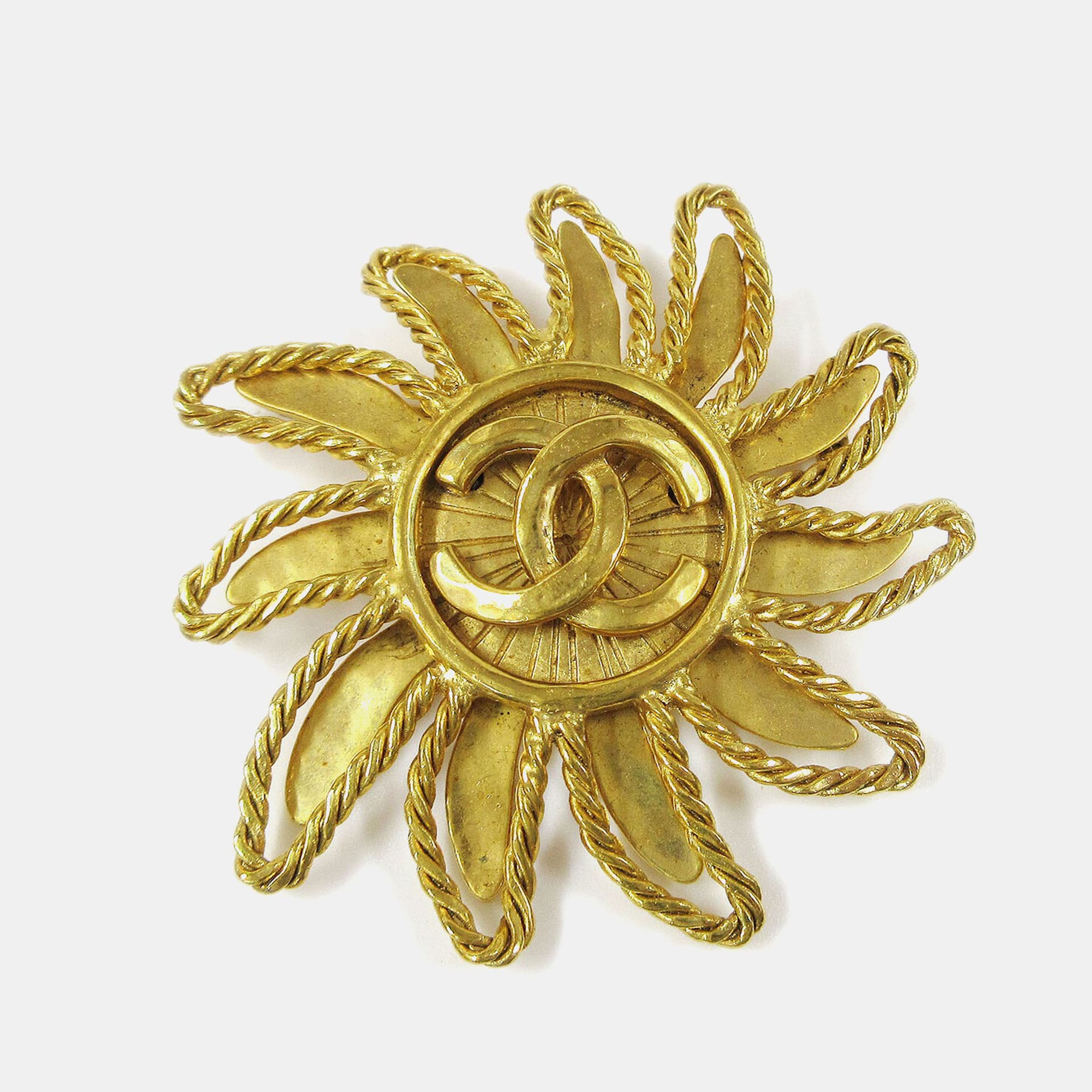 Chanel 1994 Fall 94A Gold Plated Sunburst CC Logo Brooch