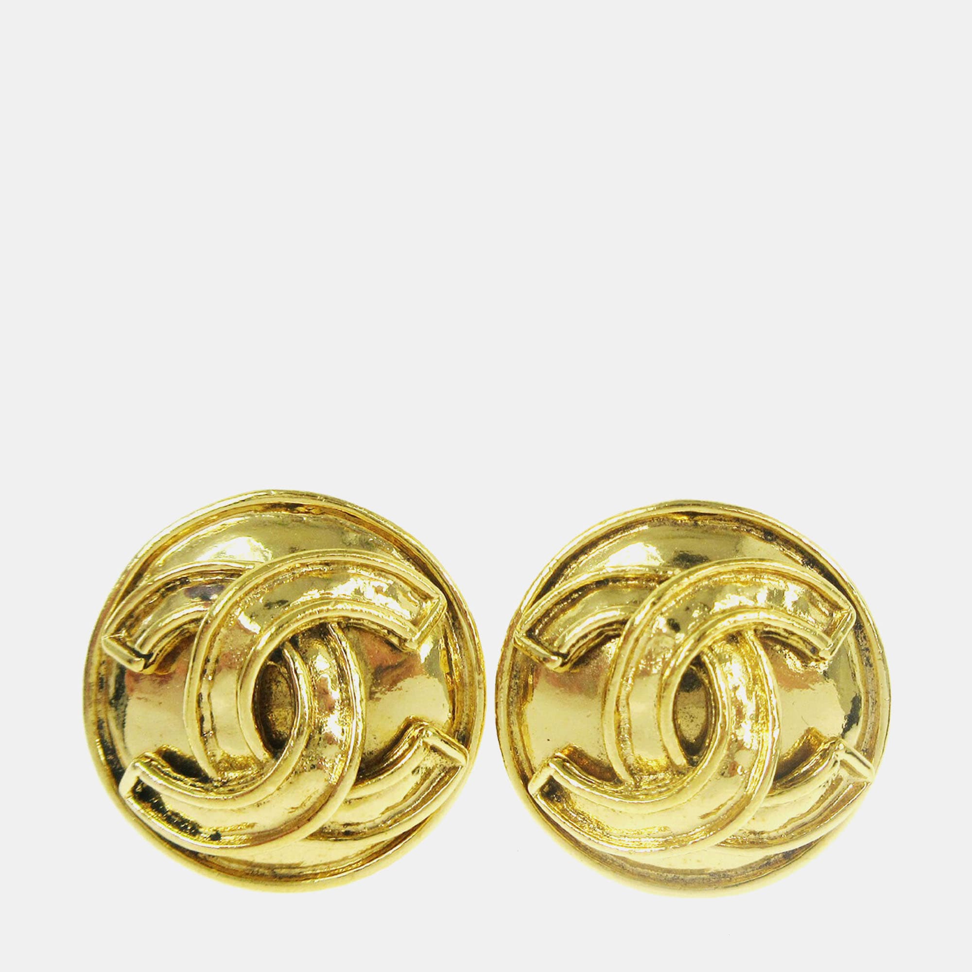 Chanel Button Earrings Clip-On Gold
