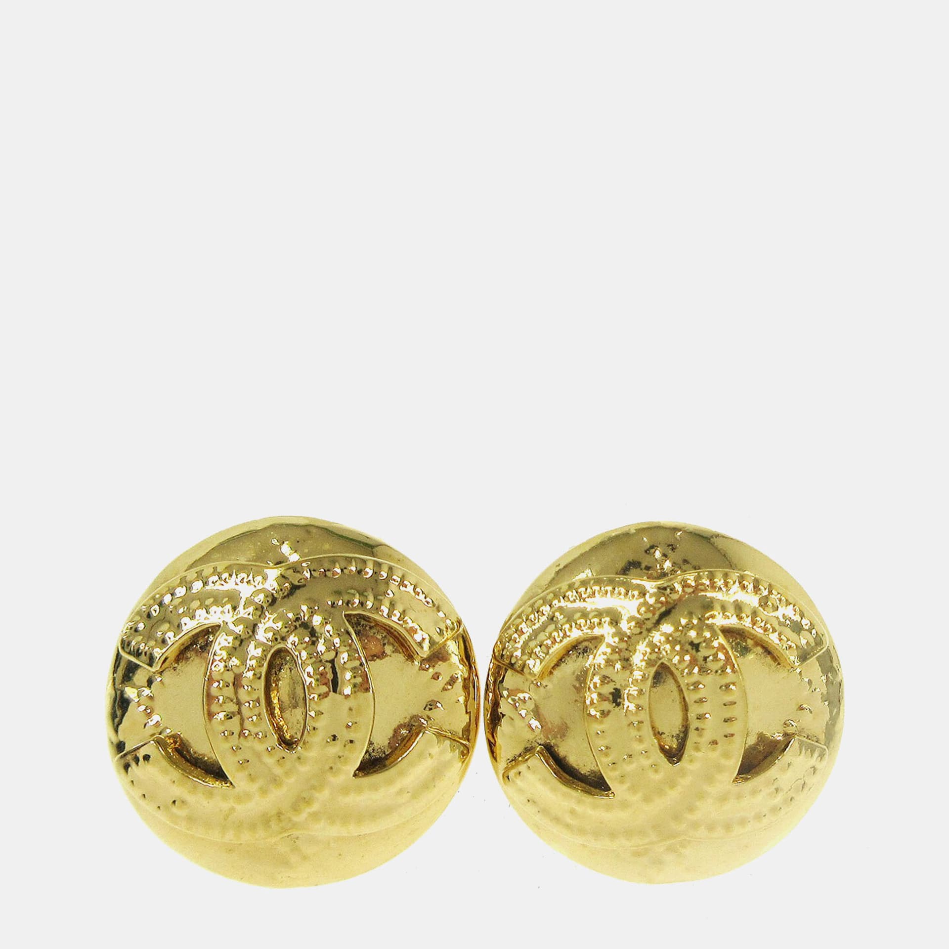 Chanel Button Earrings Clip-On Gold