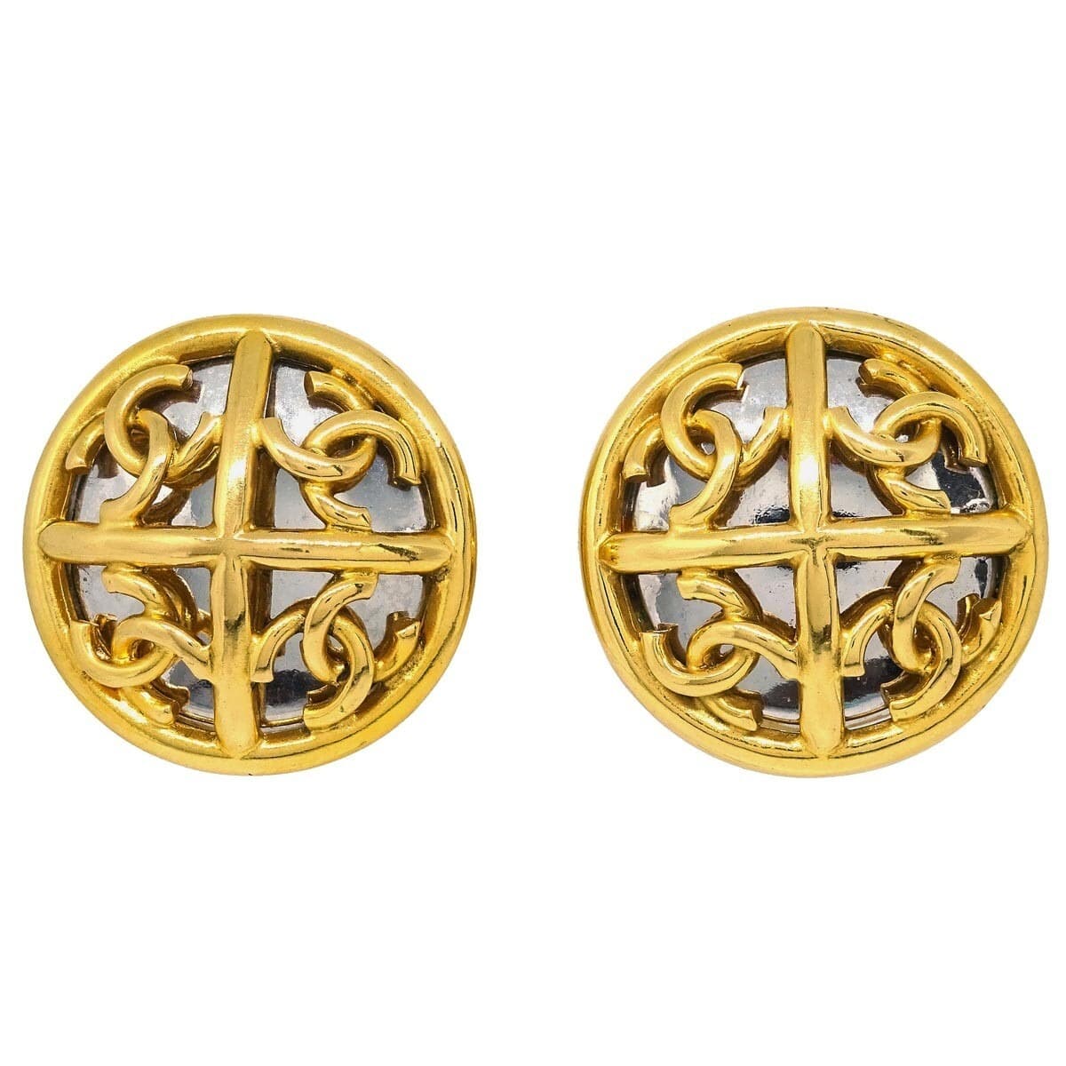 Chanel Button Earrings Clip-On Gold