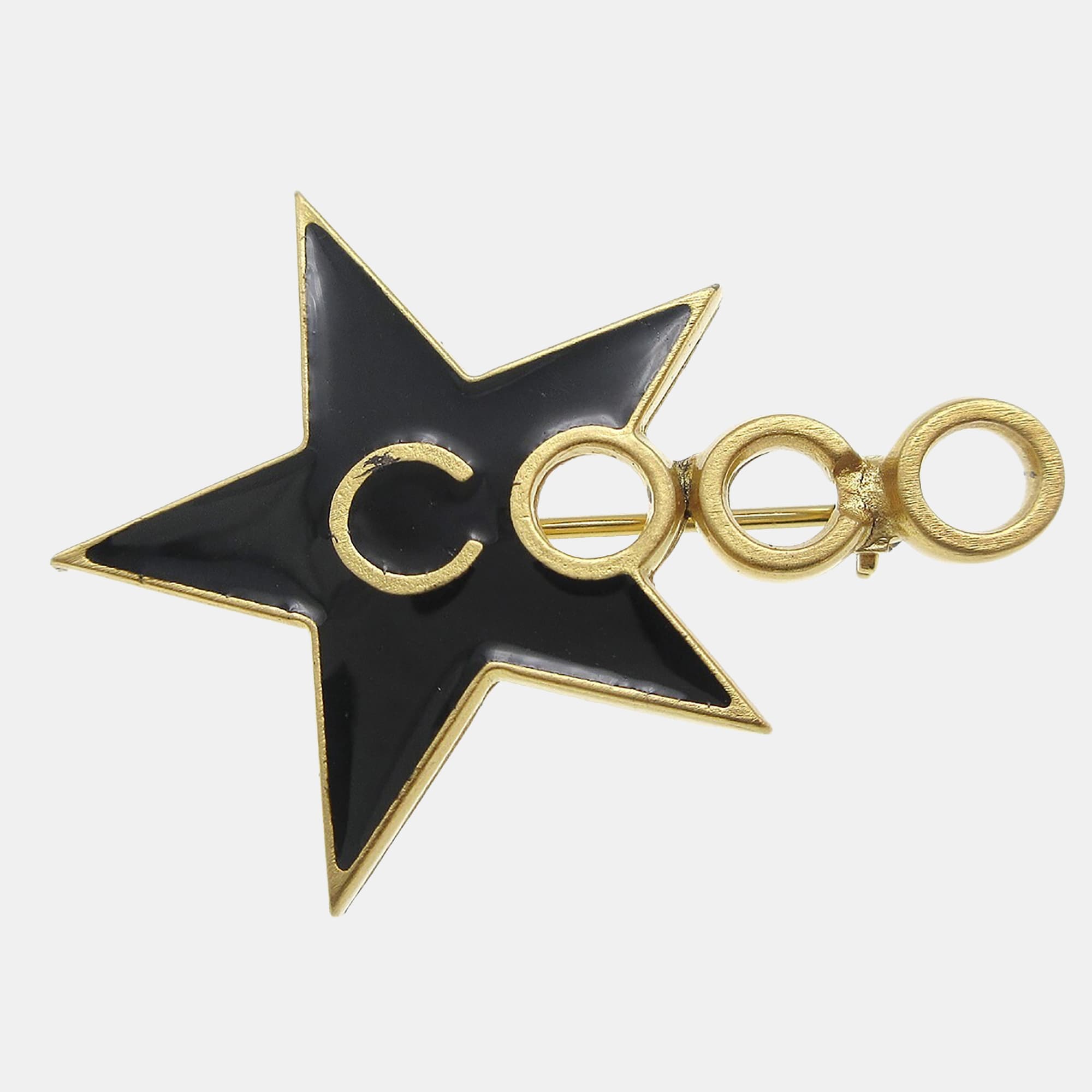 Chanel Star Brooch Pin Black