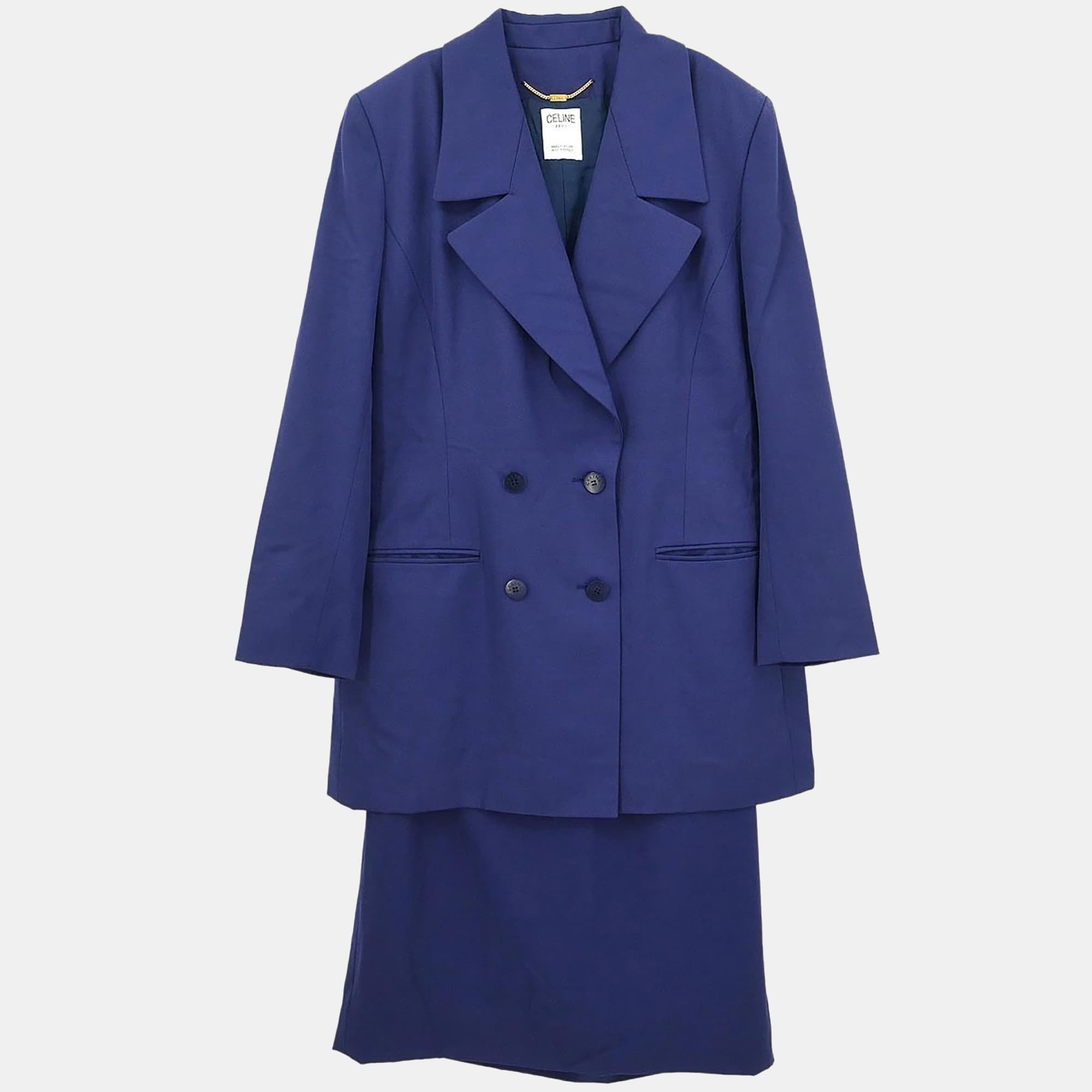 Celine Setup Suit Jacket Skirt Navy L