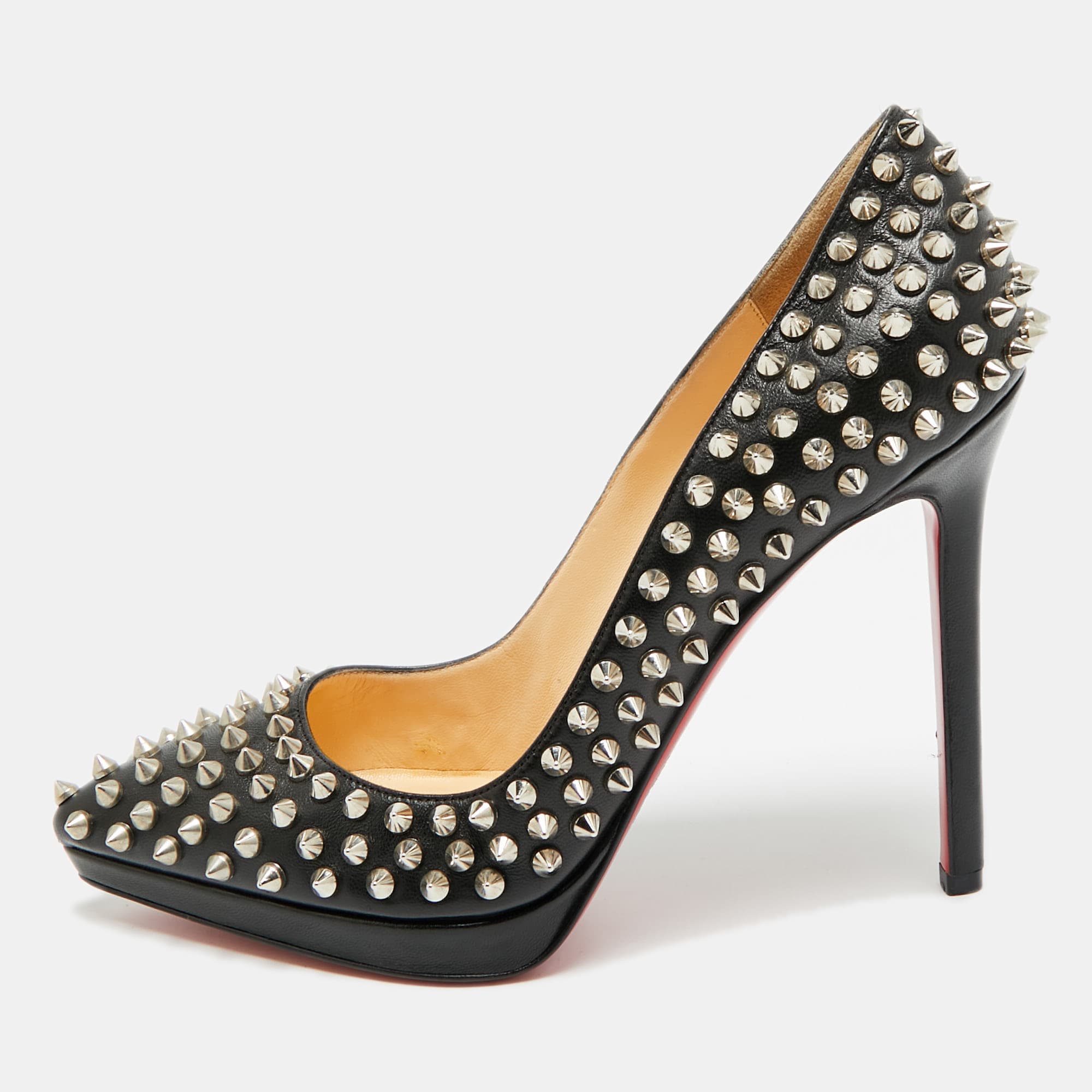 Christian Louboutin Pigalle Plato Spike Size 39 Black Leather Platform Pumps