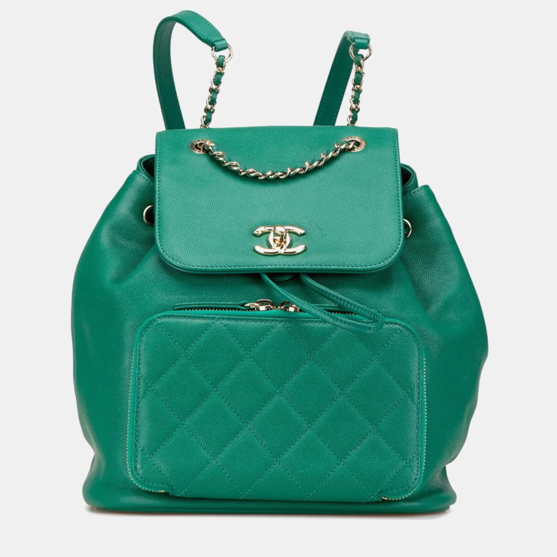 Chanel Business Affinity Coco Mark Green Caviar Leather Backpack