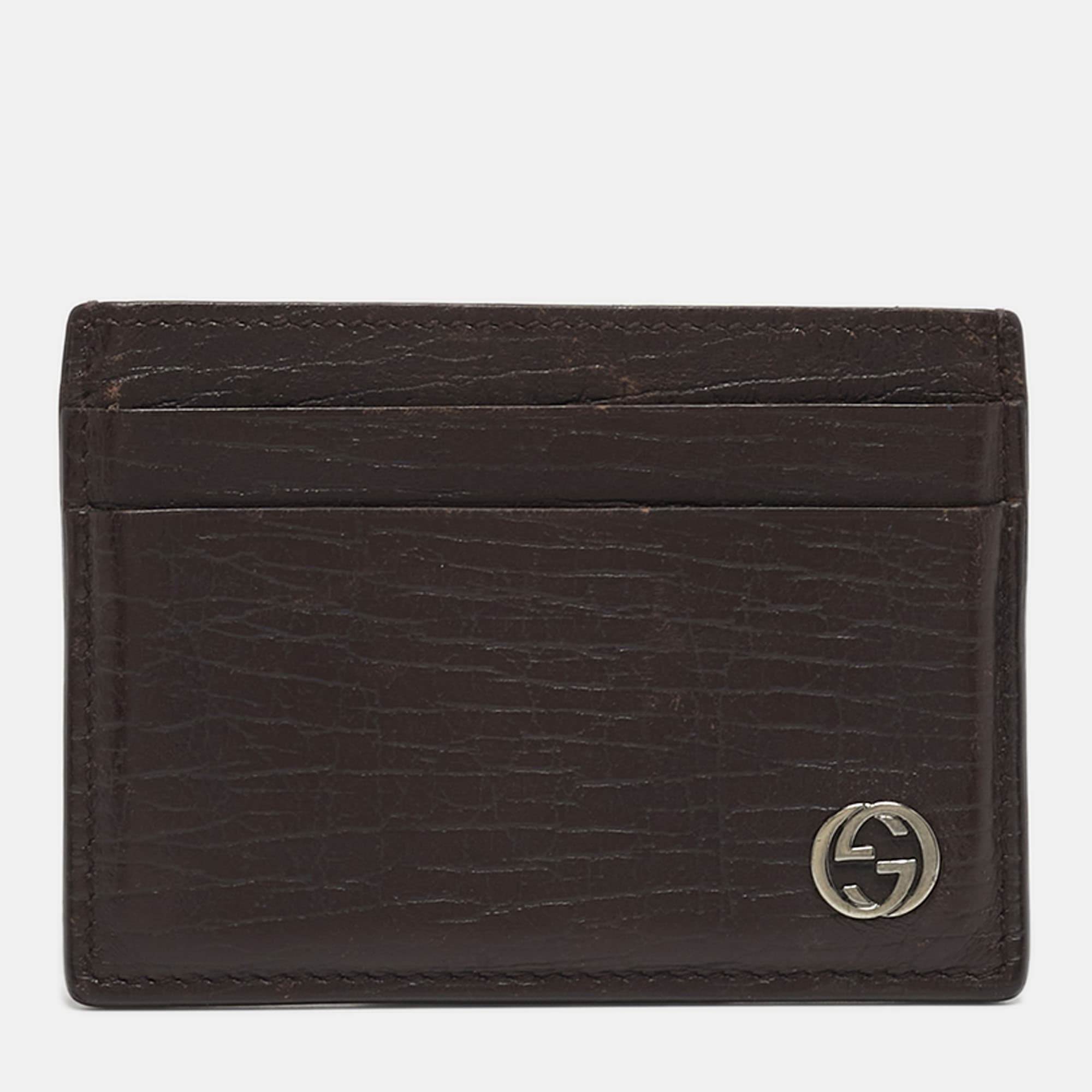 Gucci Interlocking G Dark Brown Leather Card Holder