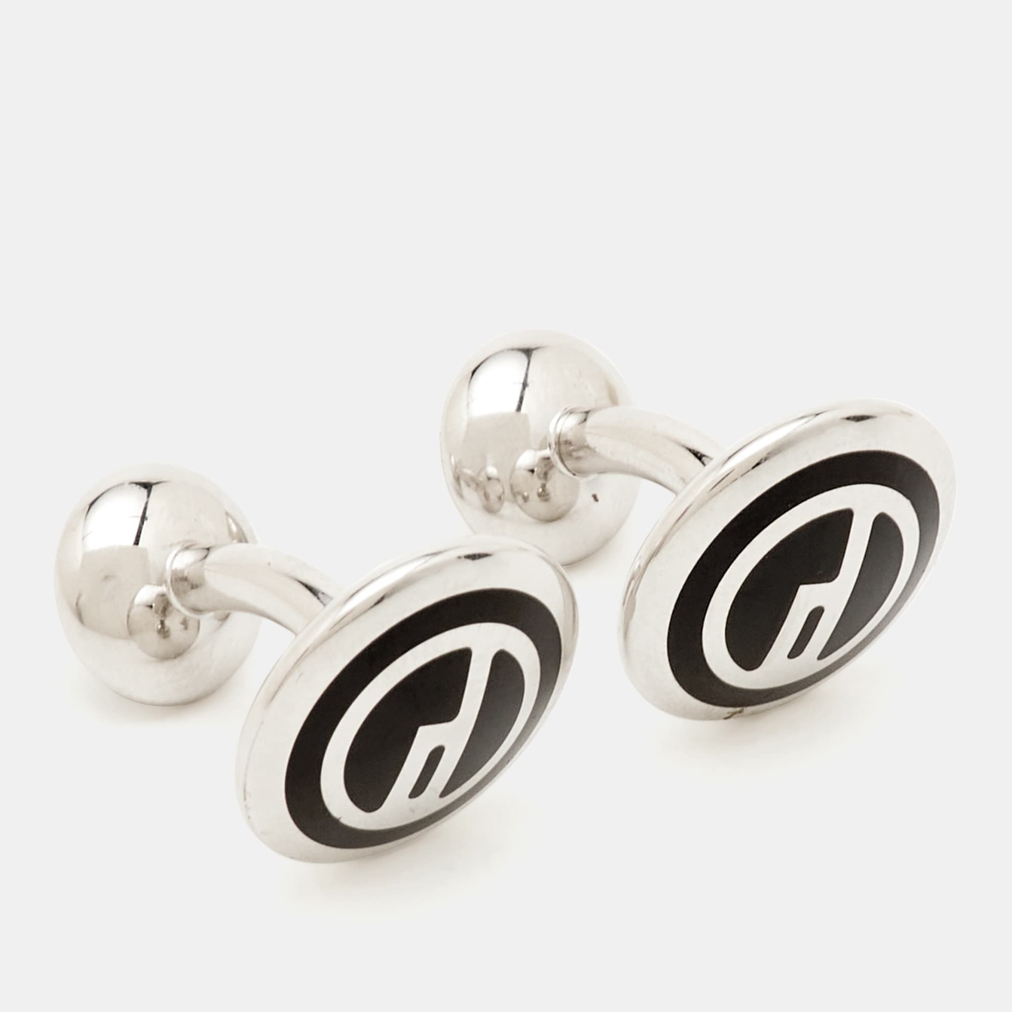 Alfred Dunhill Black Inlay Silver Tone Cufflinks