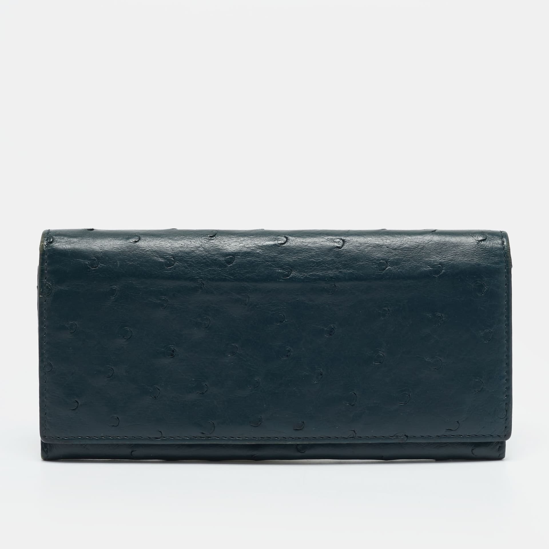 Gucci Dark Blue Ostrich Leather Continental Wallet