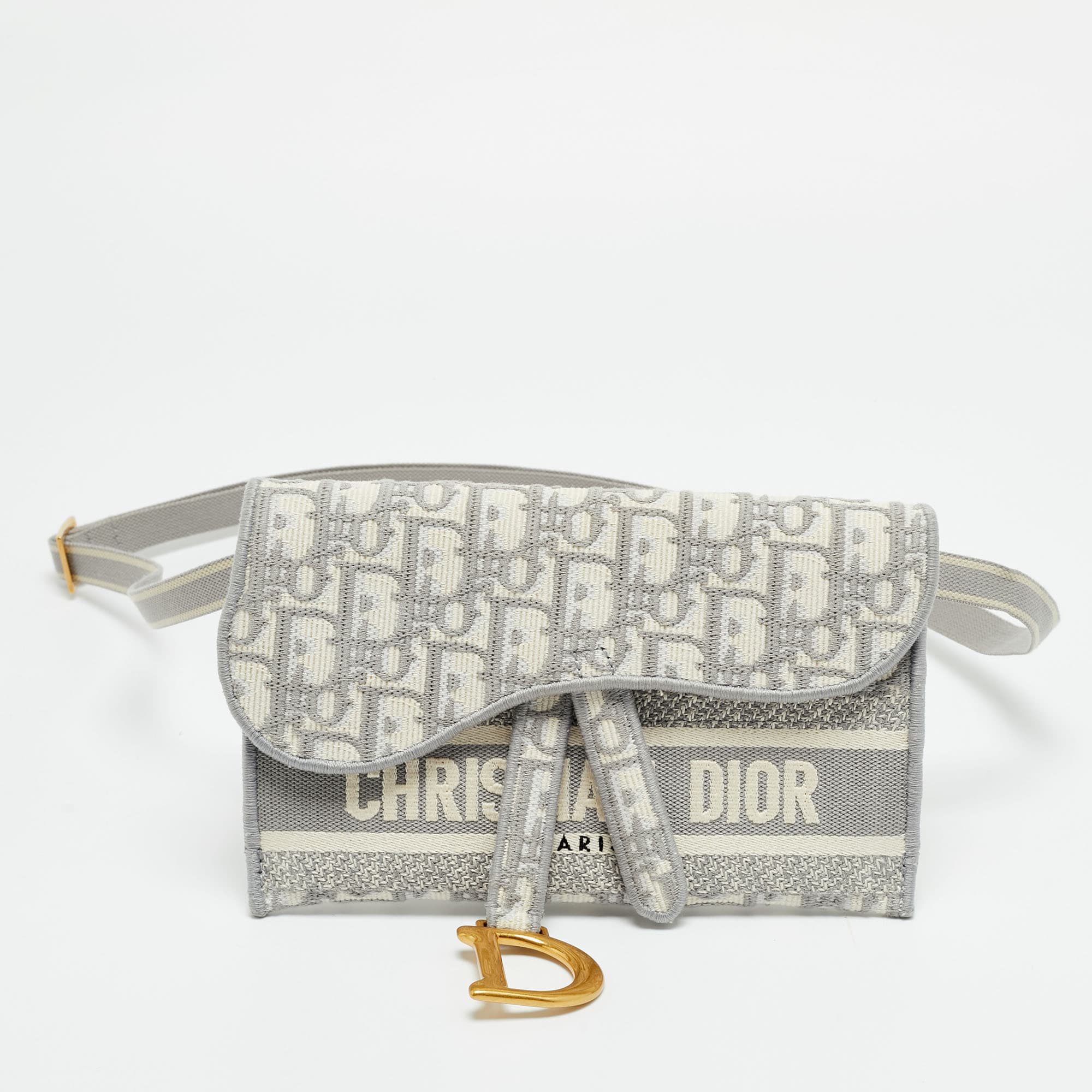 Dior Saddle Grey/White Oblique Canvas Belt Bag