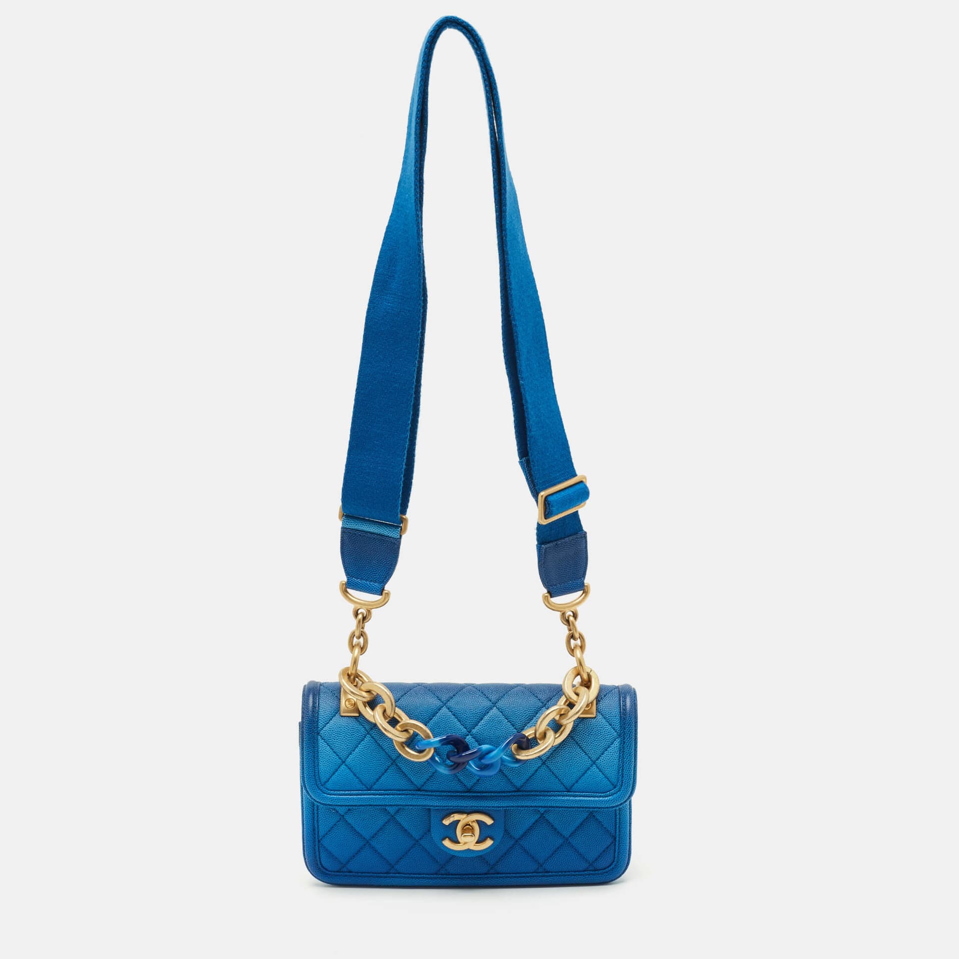 Chanel Sunset on the Sea Small Blue Quilted Caviar Leather Bag