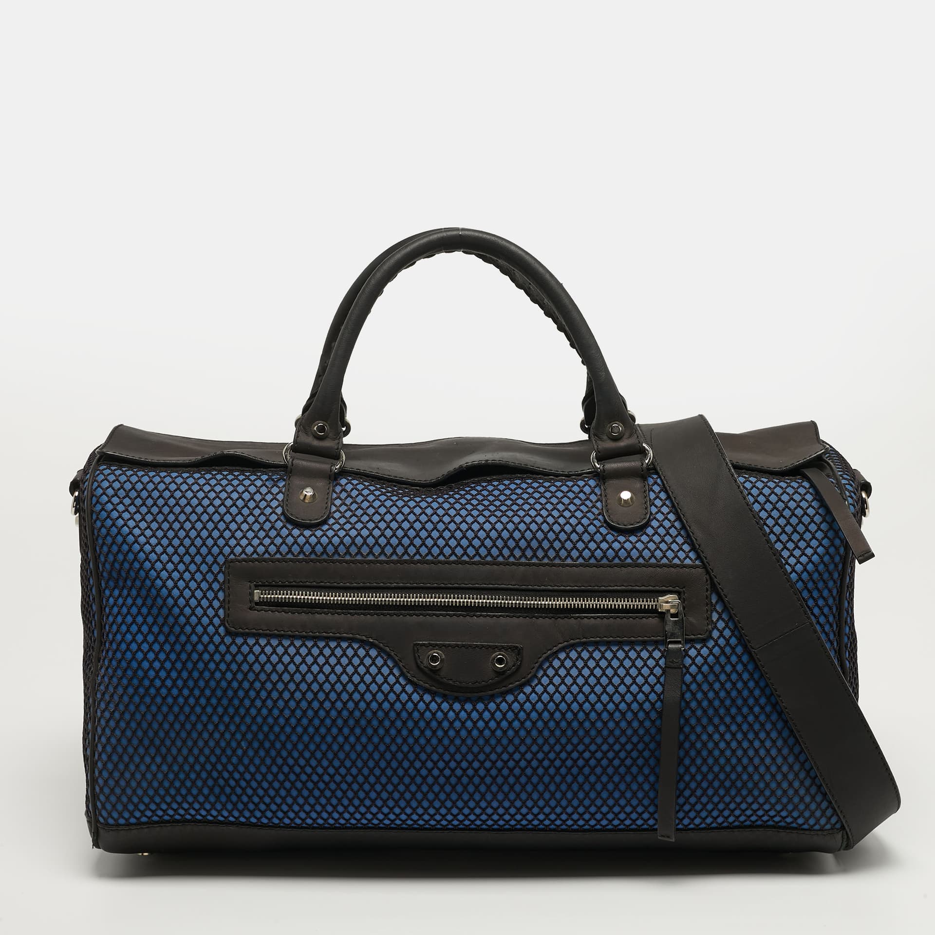 Balenciaga Squash Blue/Black Mesh Nylon and Leather Duffel Bag