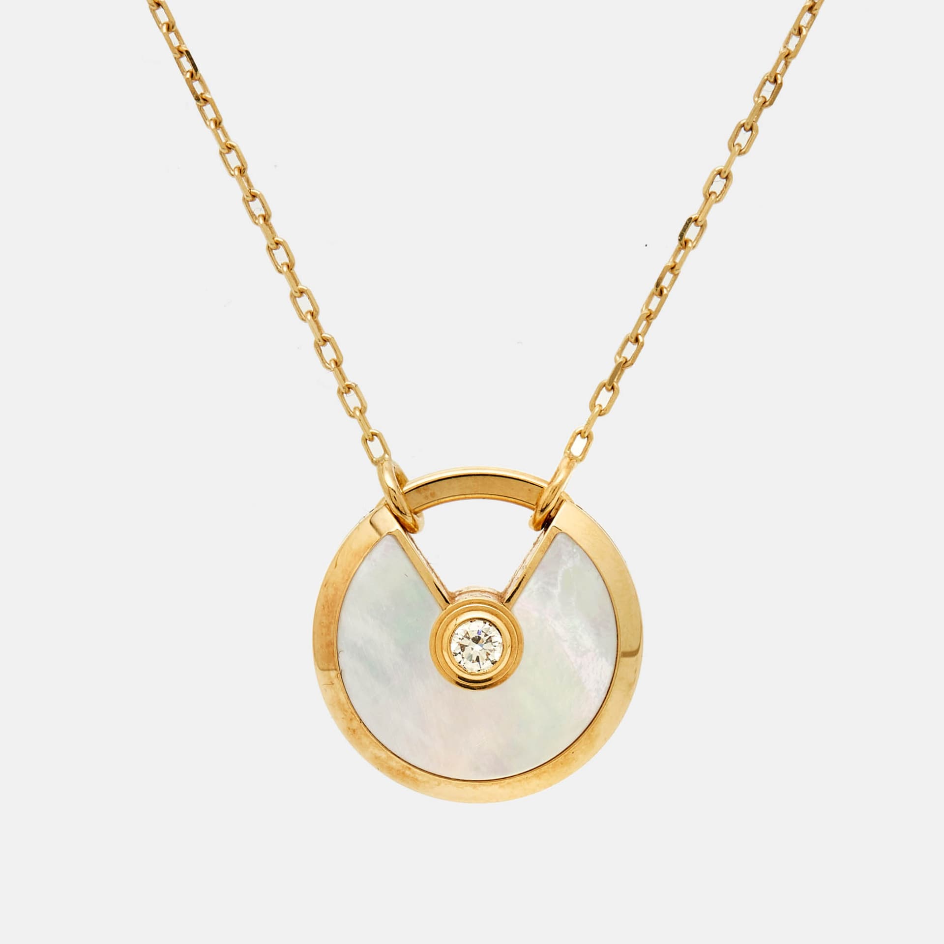 Cartier Amulette De Cartier Mother of Pearl Diamond 18k Yellow Gold Small Model Necklace