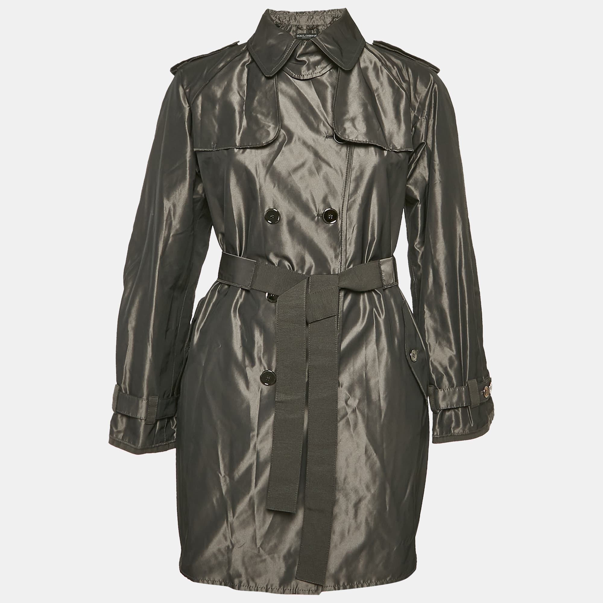Dolce & Gabbana Black Metallic Polyester Double Breasted Belted Coat S