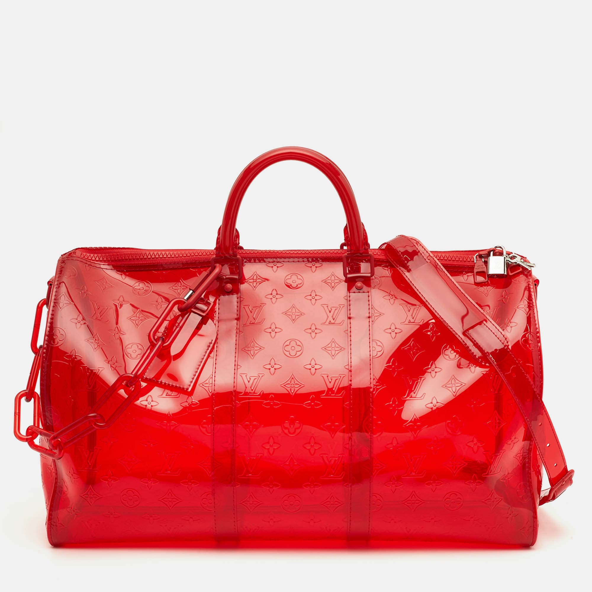 Louis Vuitton Keepall Bandouliere 50 Red Monogram PVC Duffel Bag