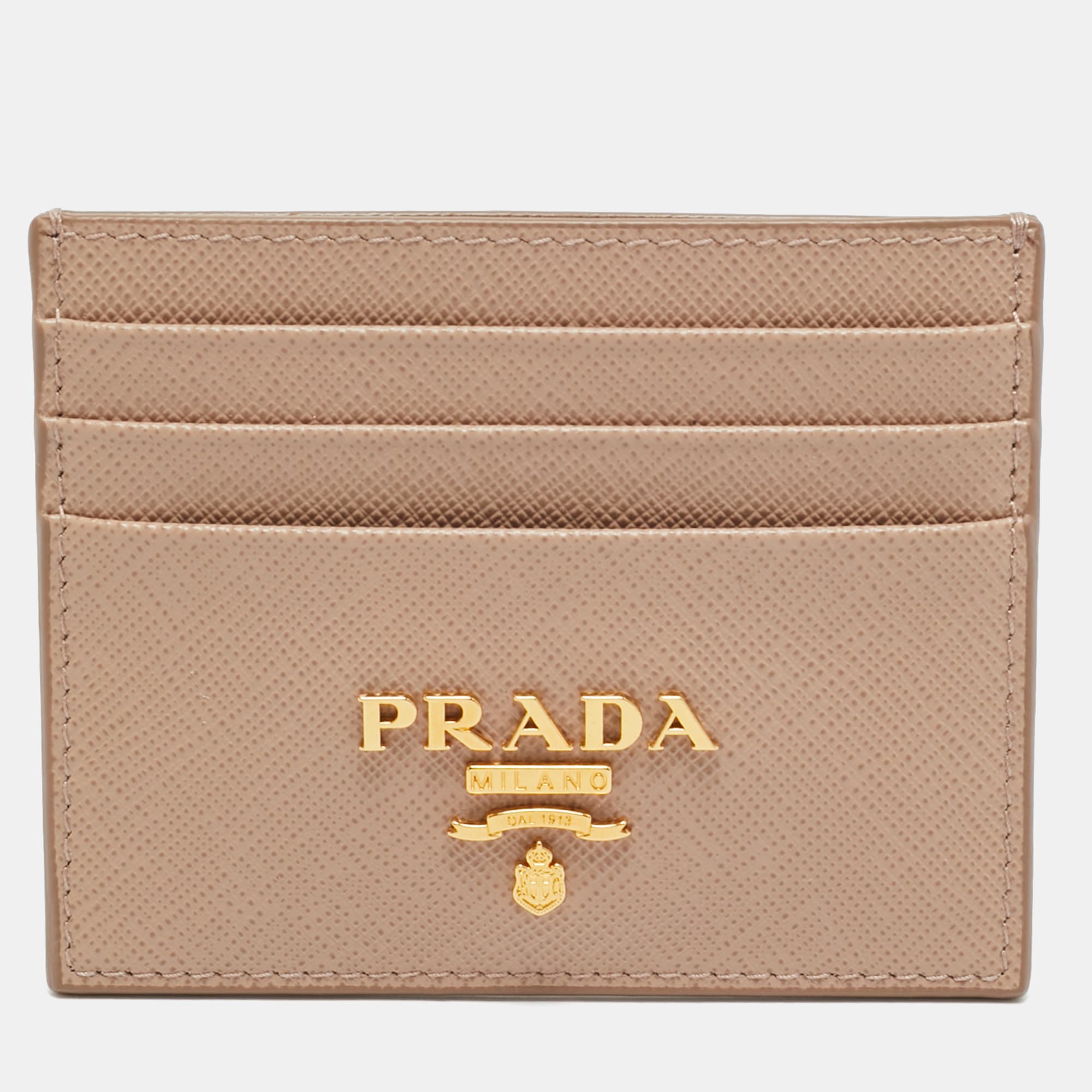 Prada Logo Beige Saffiano Leather Card Holder