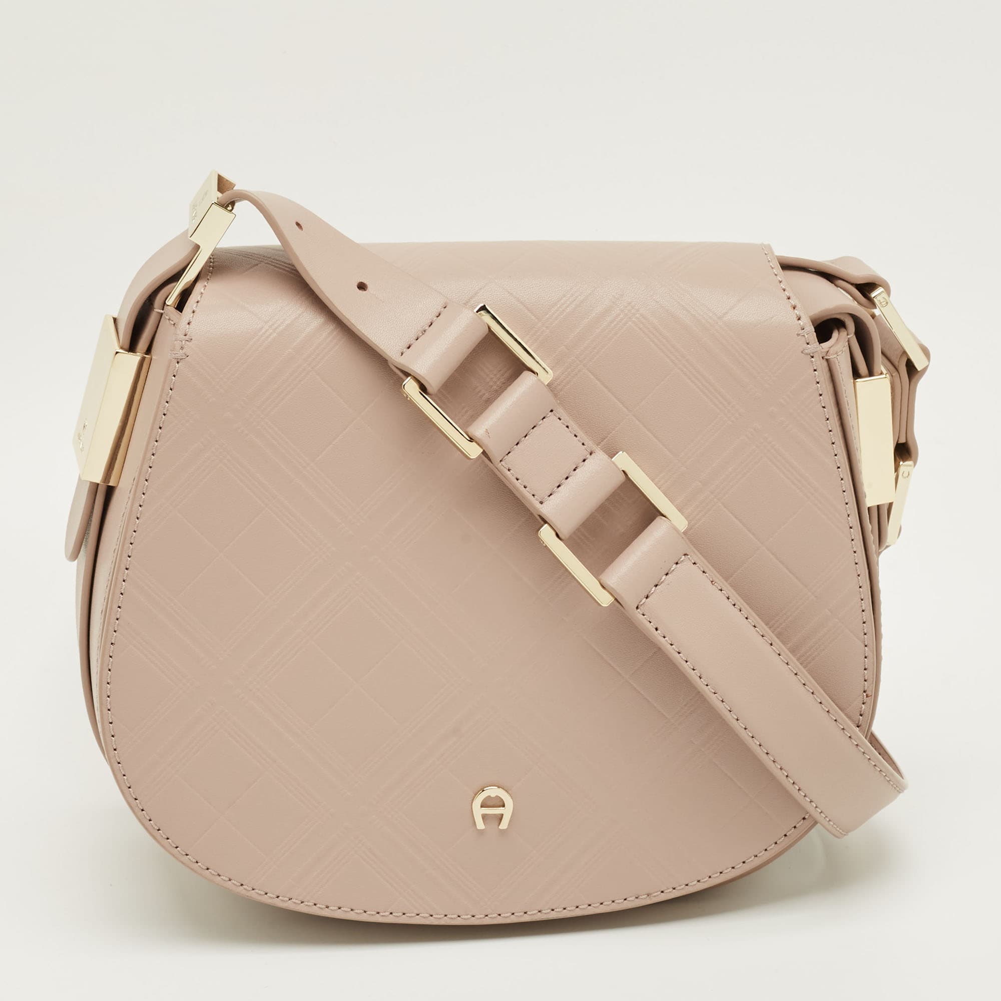Aigner Vittoria Old Rose Embossed Leather Shoulder Bag