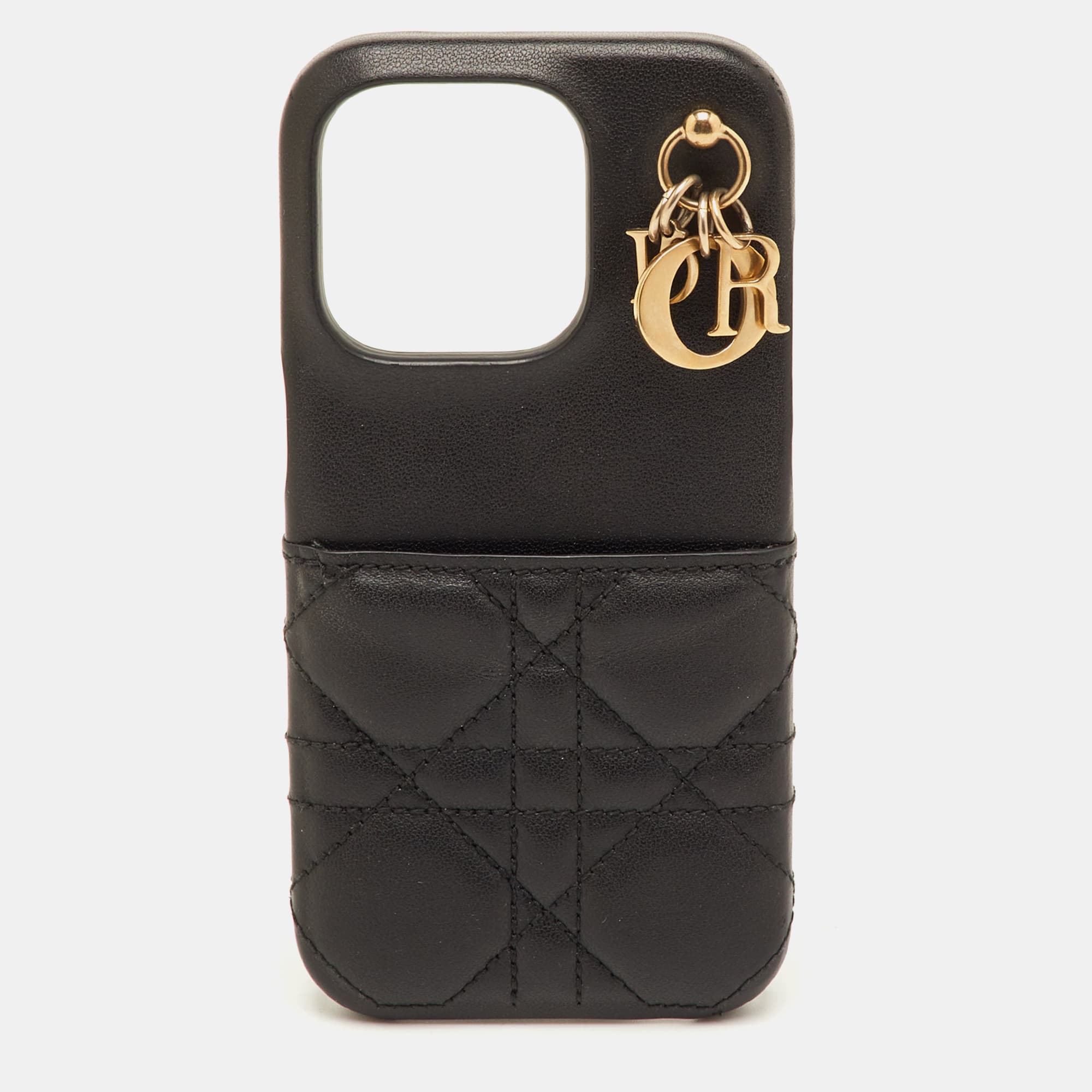 Dior Lady Dior Black Cannage Leather iPhone 14 Pro Phone Cover