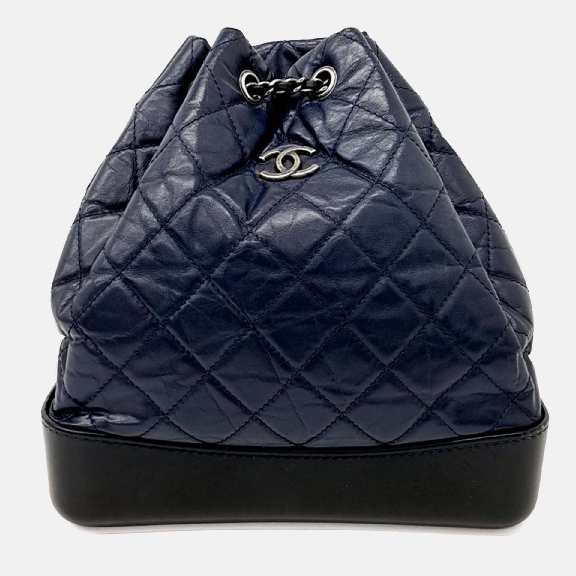 Chanel Navy Blue Leather Gabrielle Backpack Medium