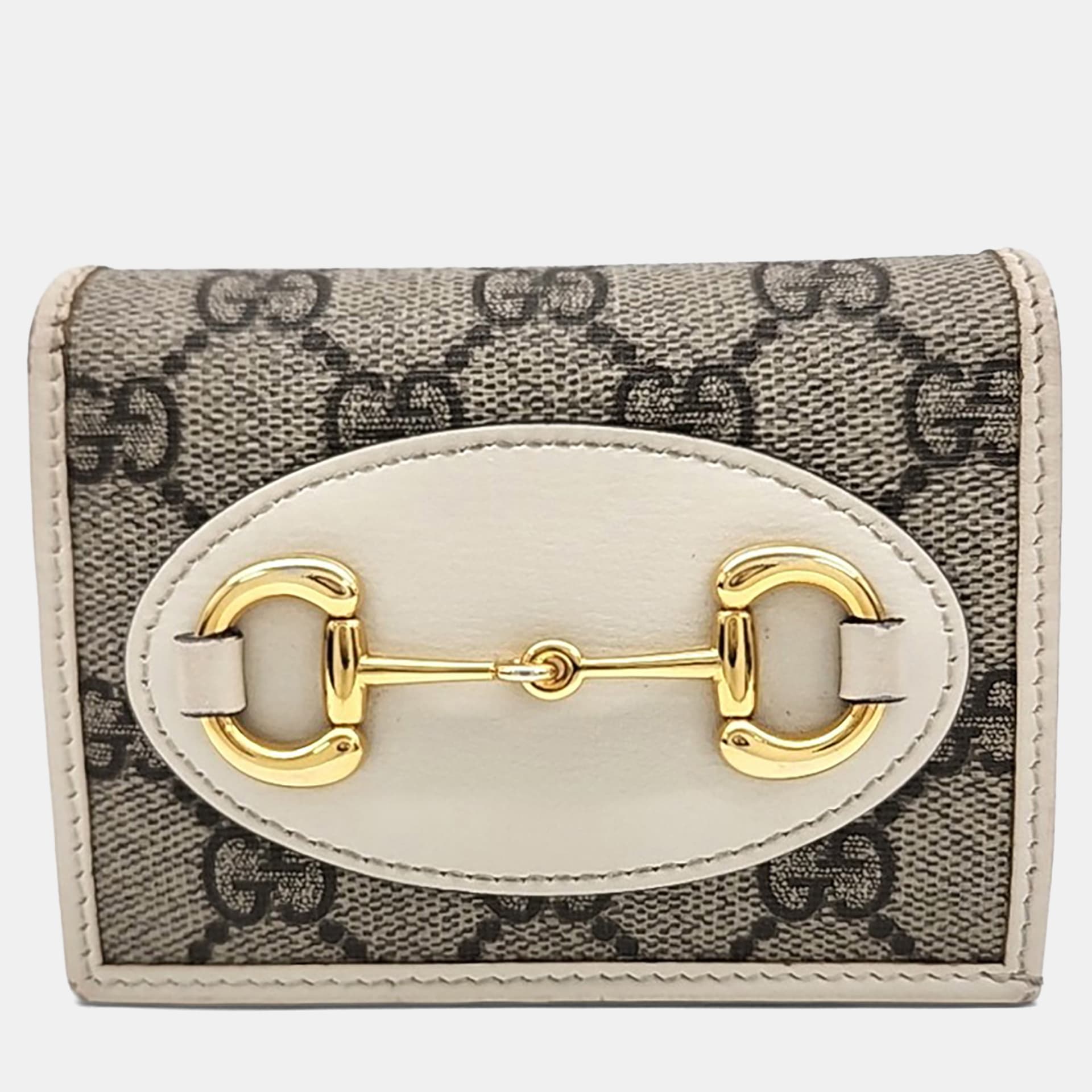 Gucci 1955 Horsebit Mini White GG Supreme Canvas Leather Wallet Bag