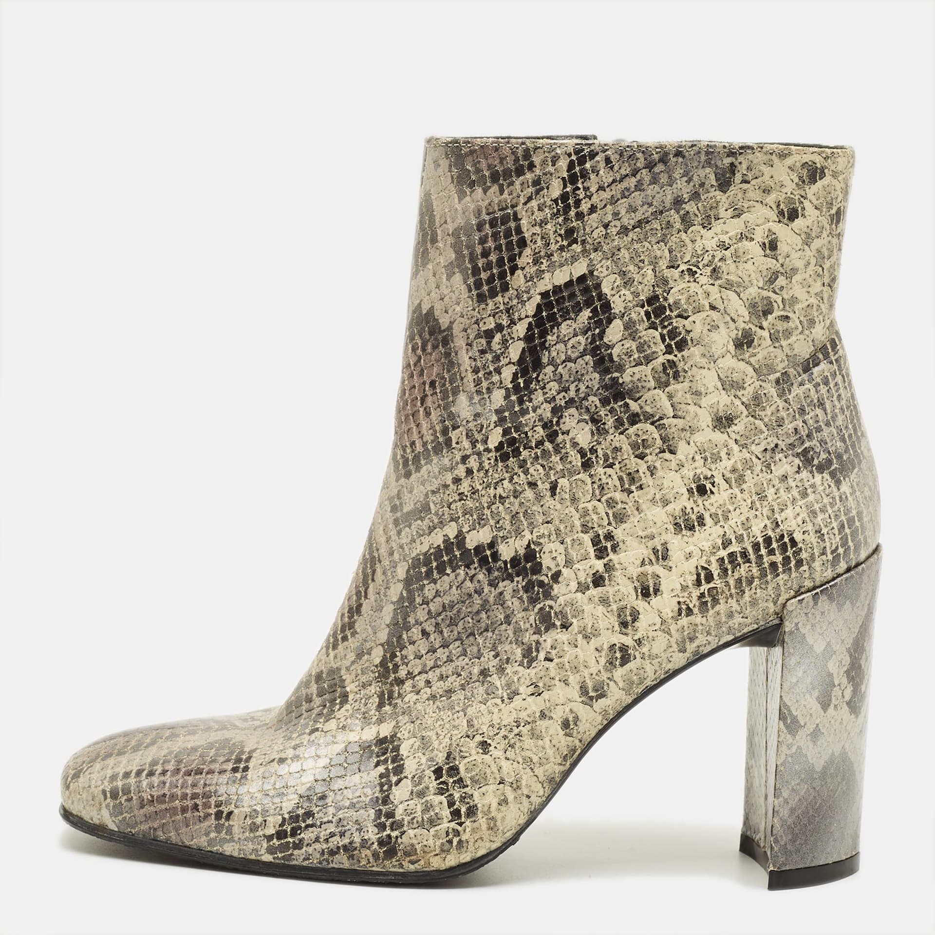 Stuart Weitzman Size 38 Grey/Black Python Embossed Leather Ankle Length Boots