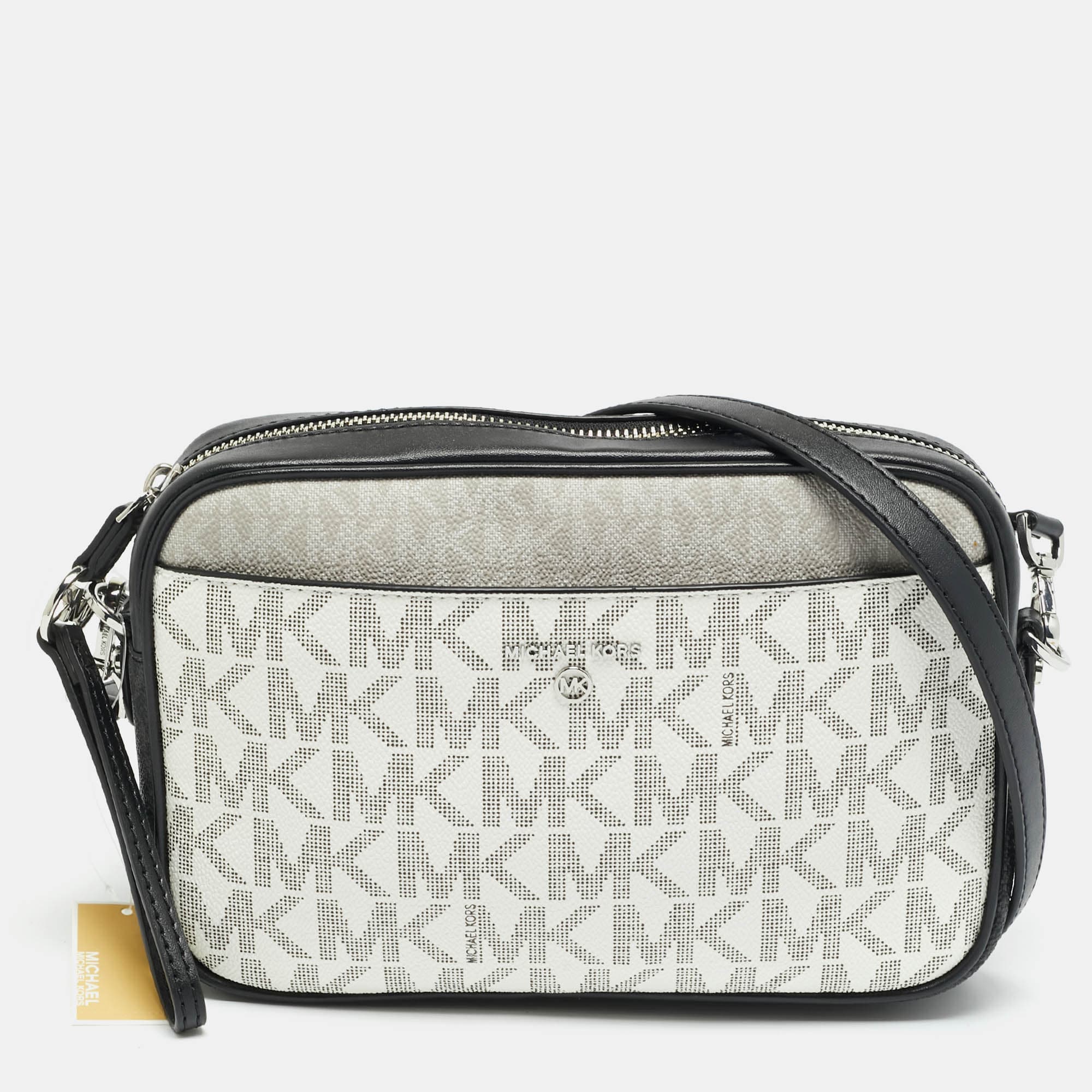 Michael Kors Jet Set Charm Large Tricolor Signature Coated Canvas Camera Crossbody Bag