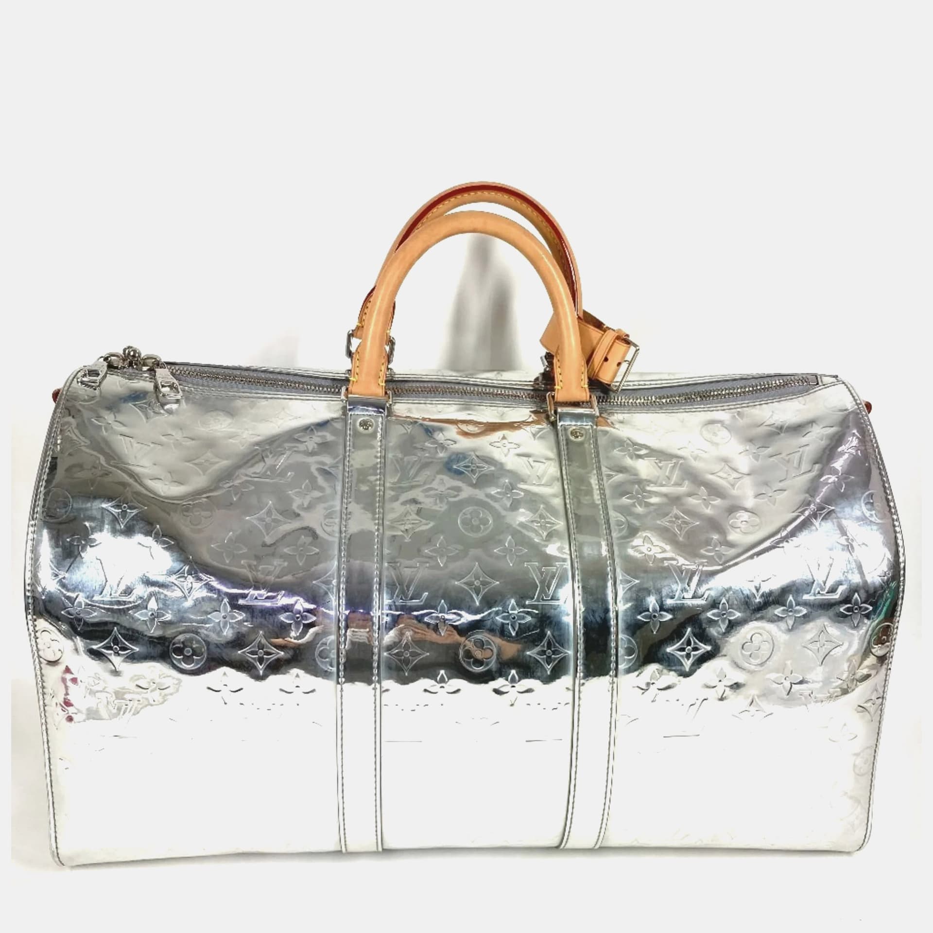 Louis Vuitton Keepall Bandouliere 50 Silver Monogram Mirror Canvas Duffel Bag