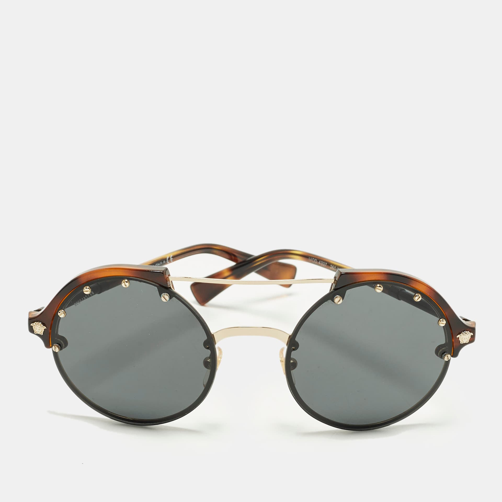 Versace Tortoise Brown/Black MOD 4337 Medusa Round Sunglasses