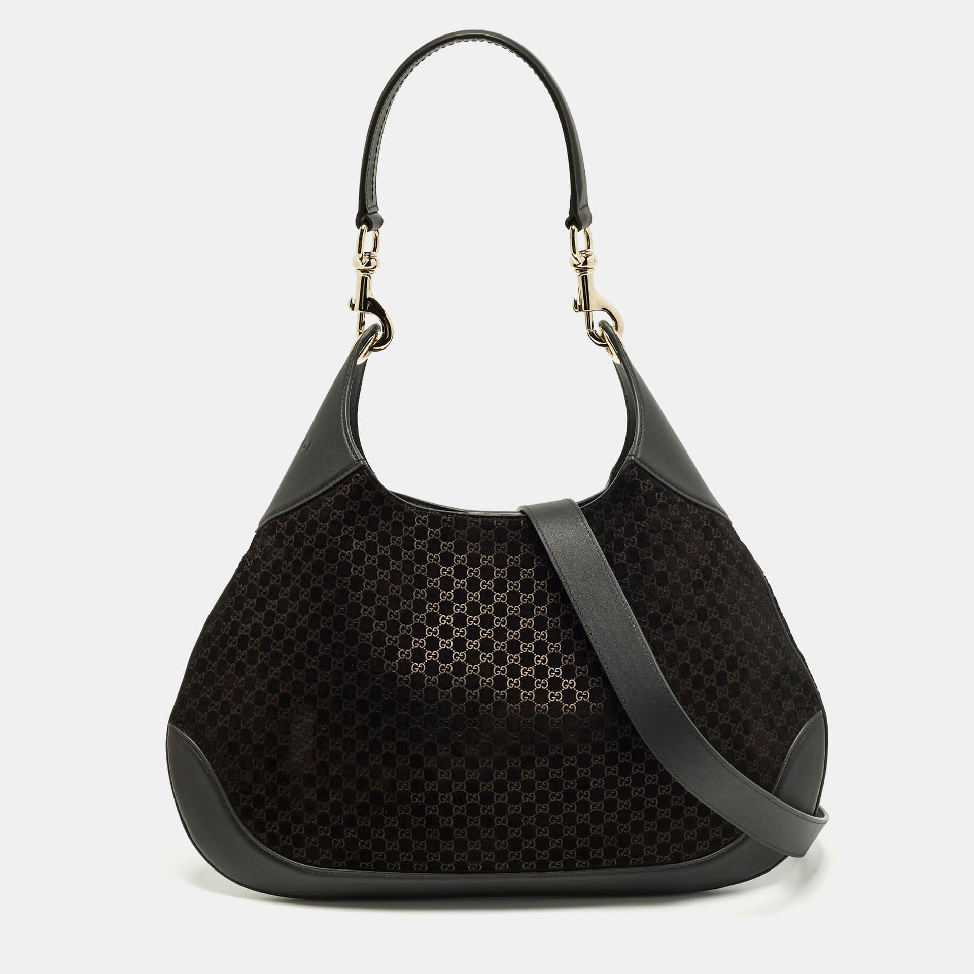 Gucci B Medium Black Microguccissima Leather and Suede Hobo