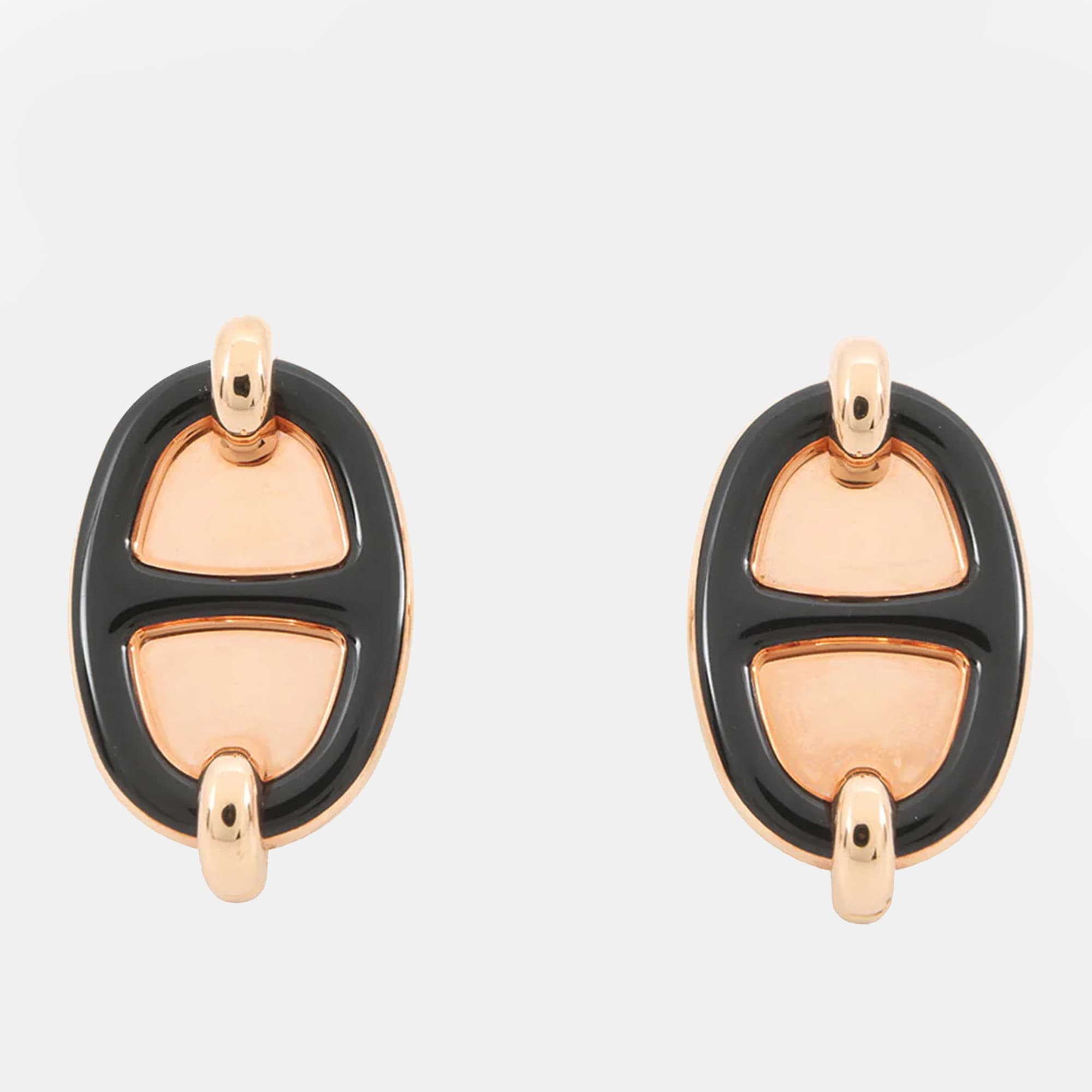 Hermes Earrings Mini Maillon Black Metal Enamel
