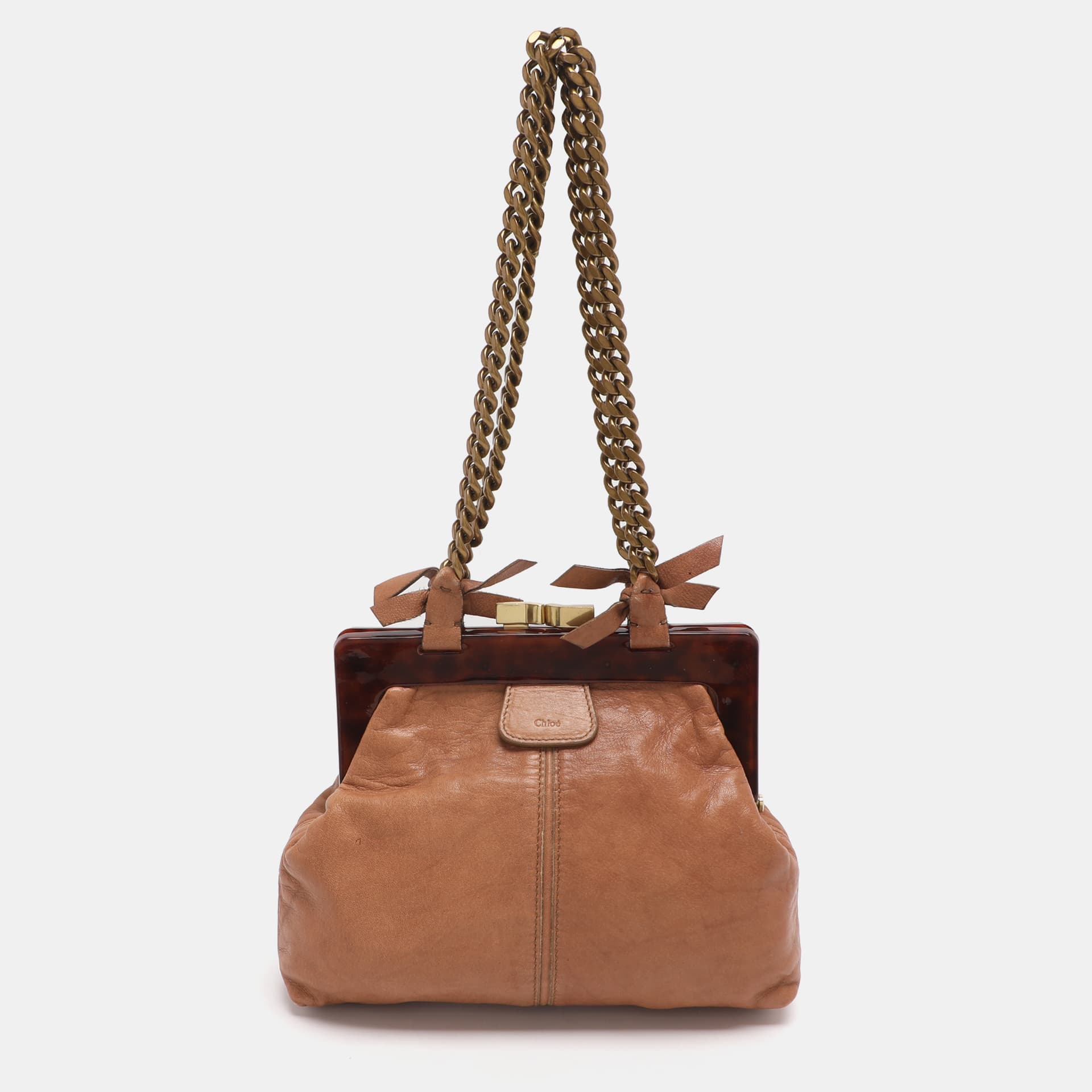 Chloe Beige Leather Frame Shoulder Bag