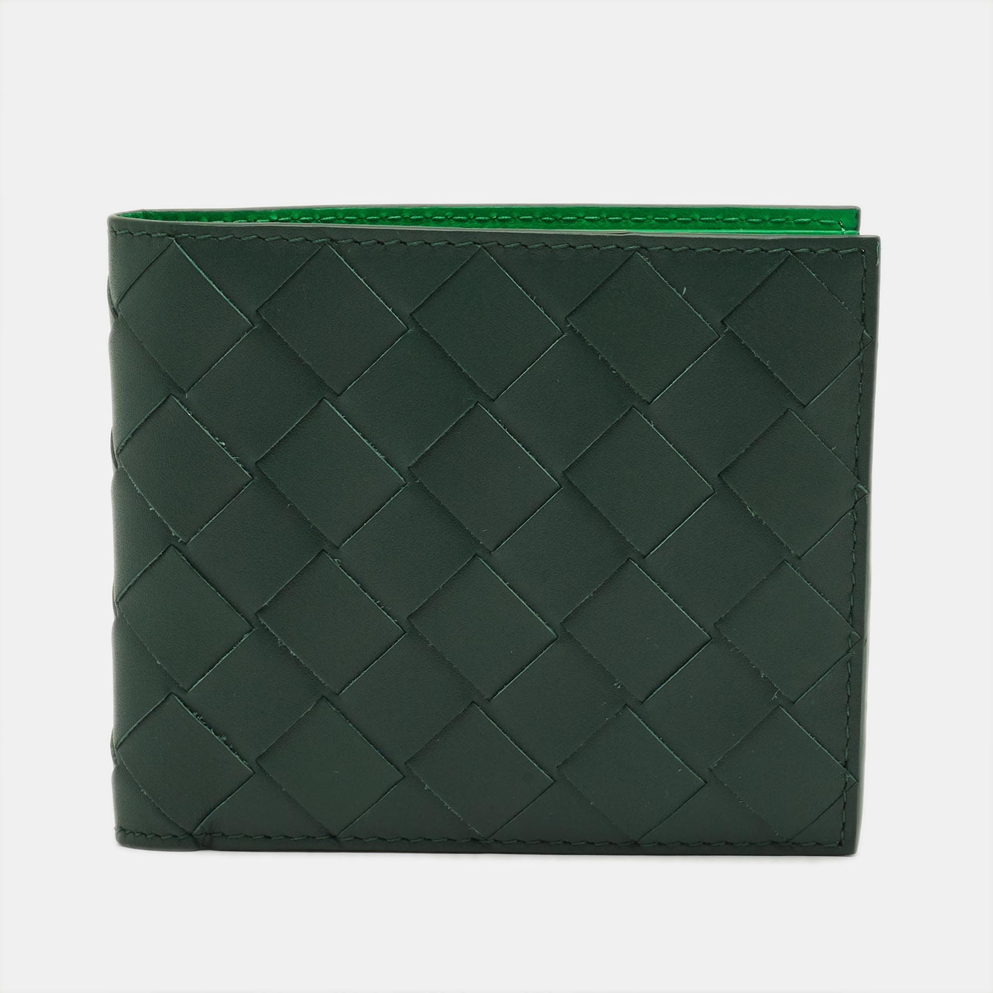 Bottega Veneta Dark Green Intrecciato Leather Bifold Wallet
