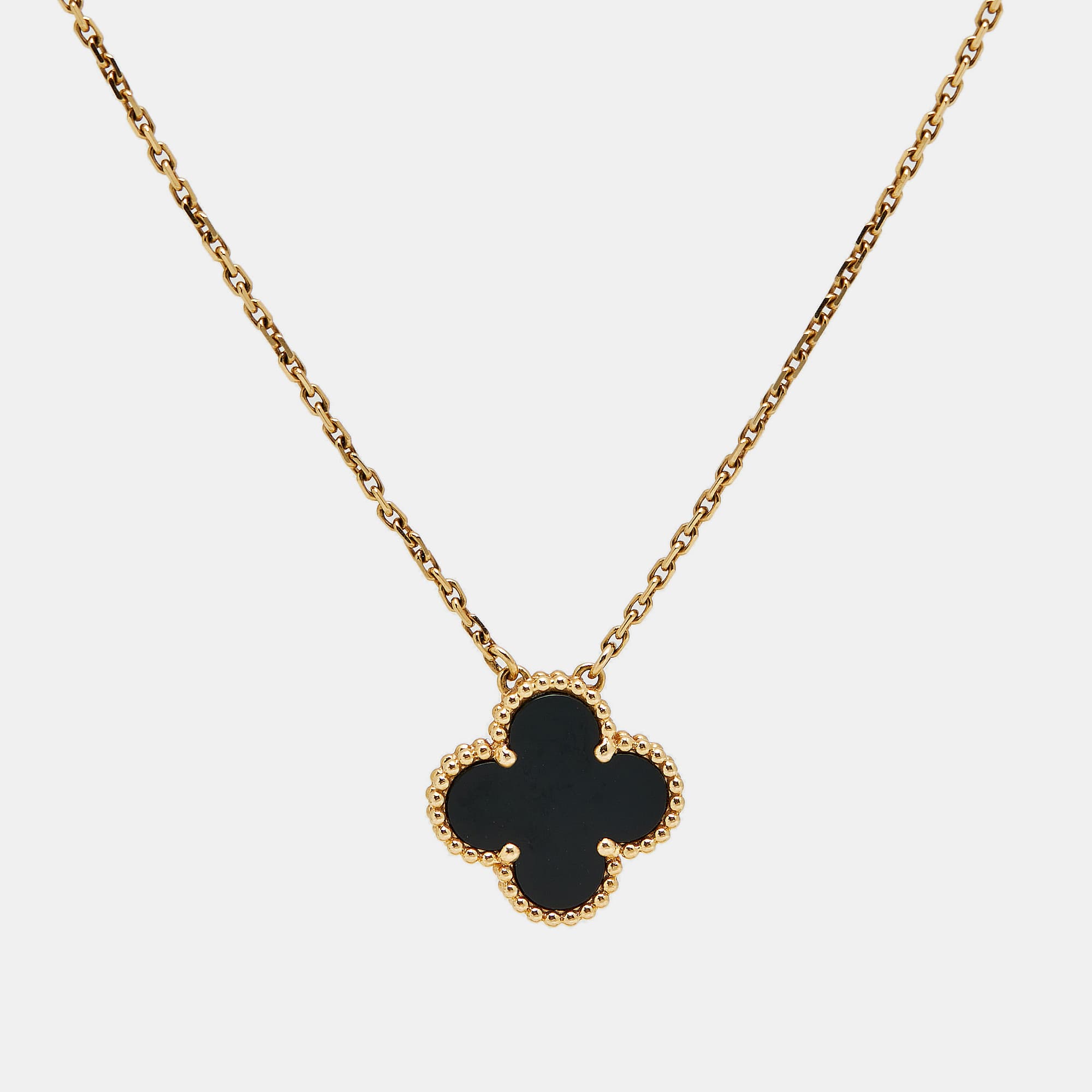 Van Cleef & Arpels Vintage Alhambra Onyx 18k Yellow Gold Necklace