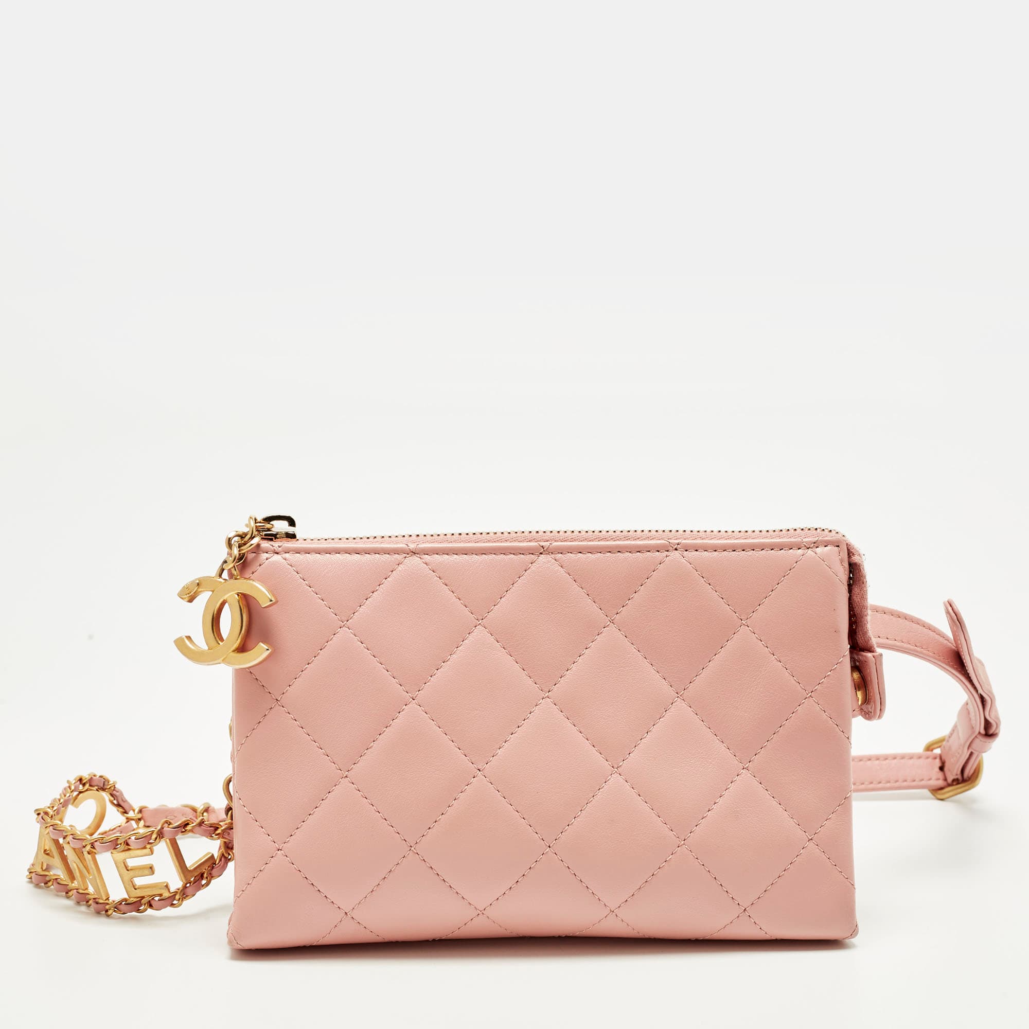 Chanel Logo Strap Pink Quilted Leather Belt Bag